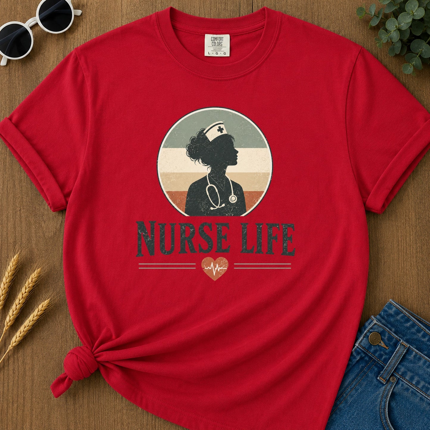 Nurse Life Vintage T-Shirt - Red Mockup