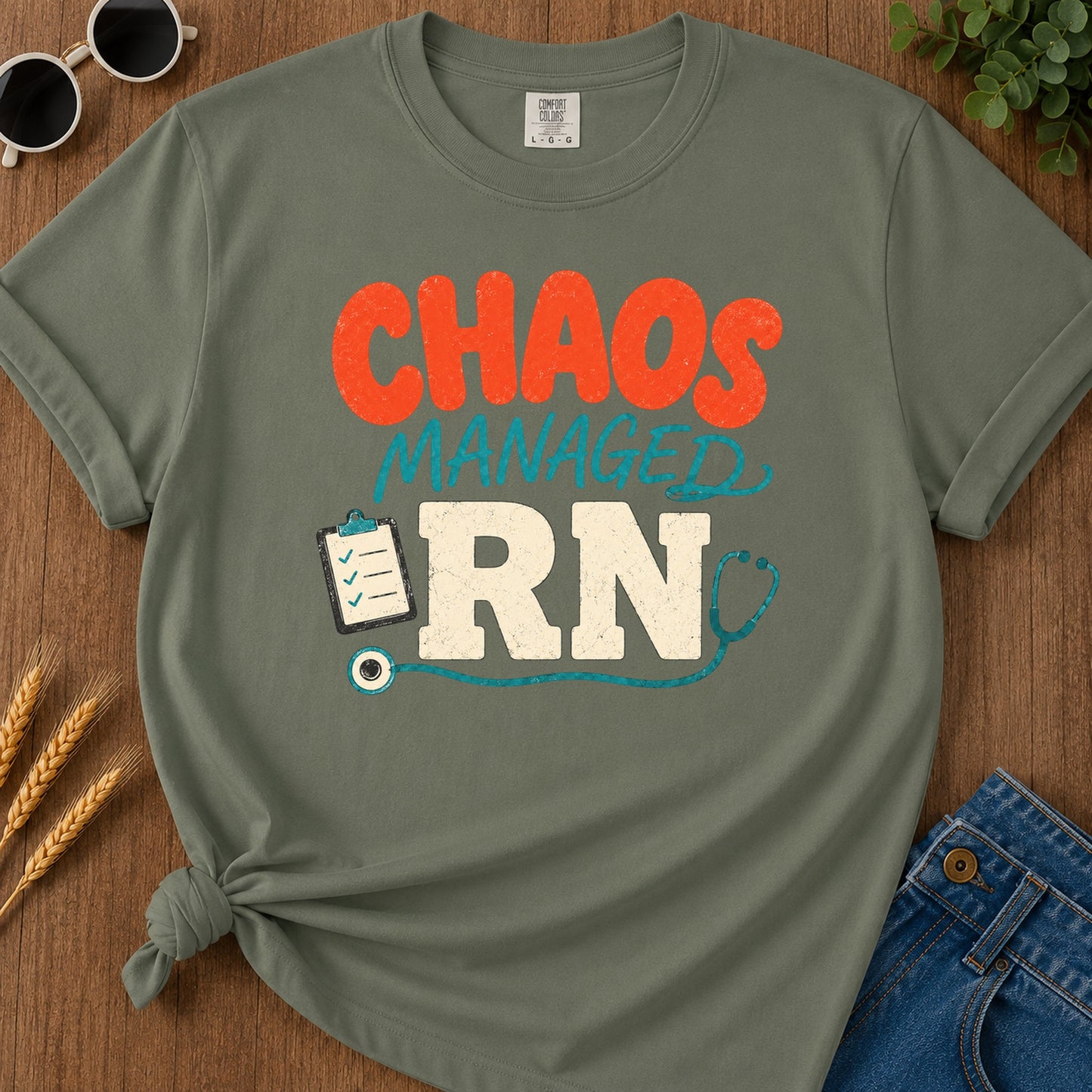 Chaos Managed Rn T-Shirt - Moss Mockup