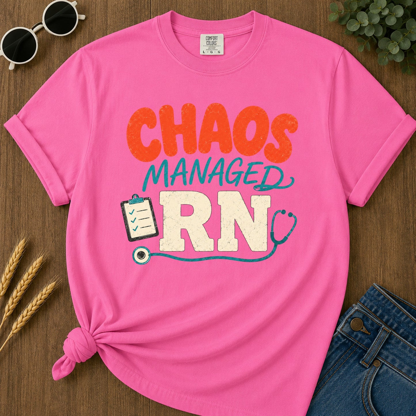 Chaos Managed Rn T-Shirt - Neon Pink Mockup