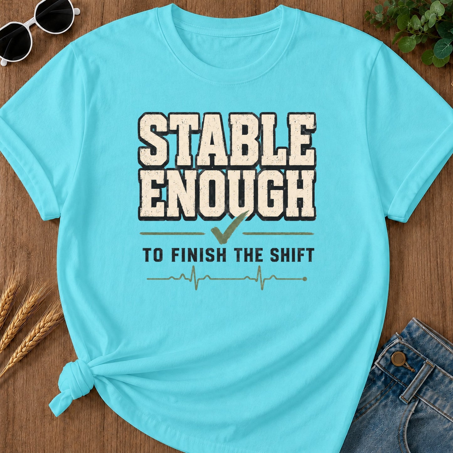 Stable Enough Finish Shift T-Shirt - Lagoon Blue Mockup