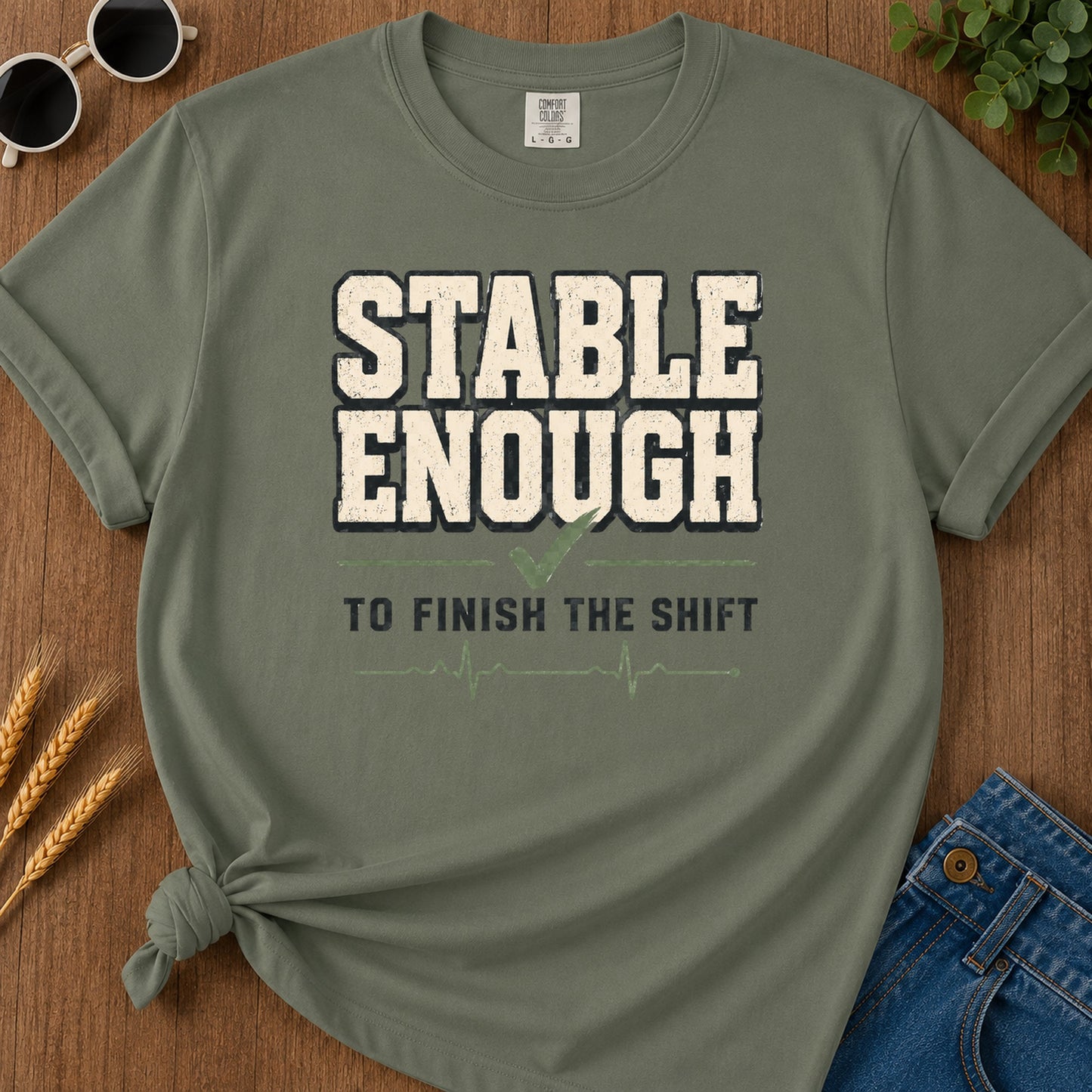 Stable Enough Finish Shift T-Shirt - Moss Mockup