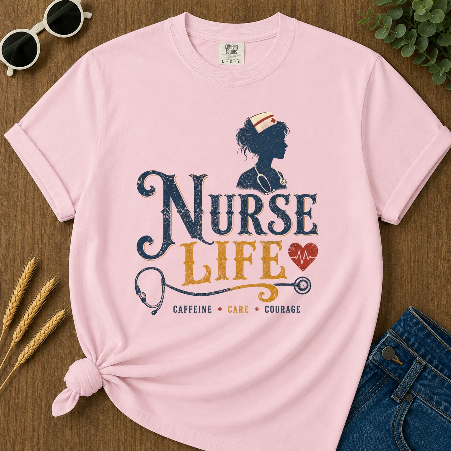 Caffeine Care Courage 302 T-Shirt - Blossom Mockup