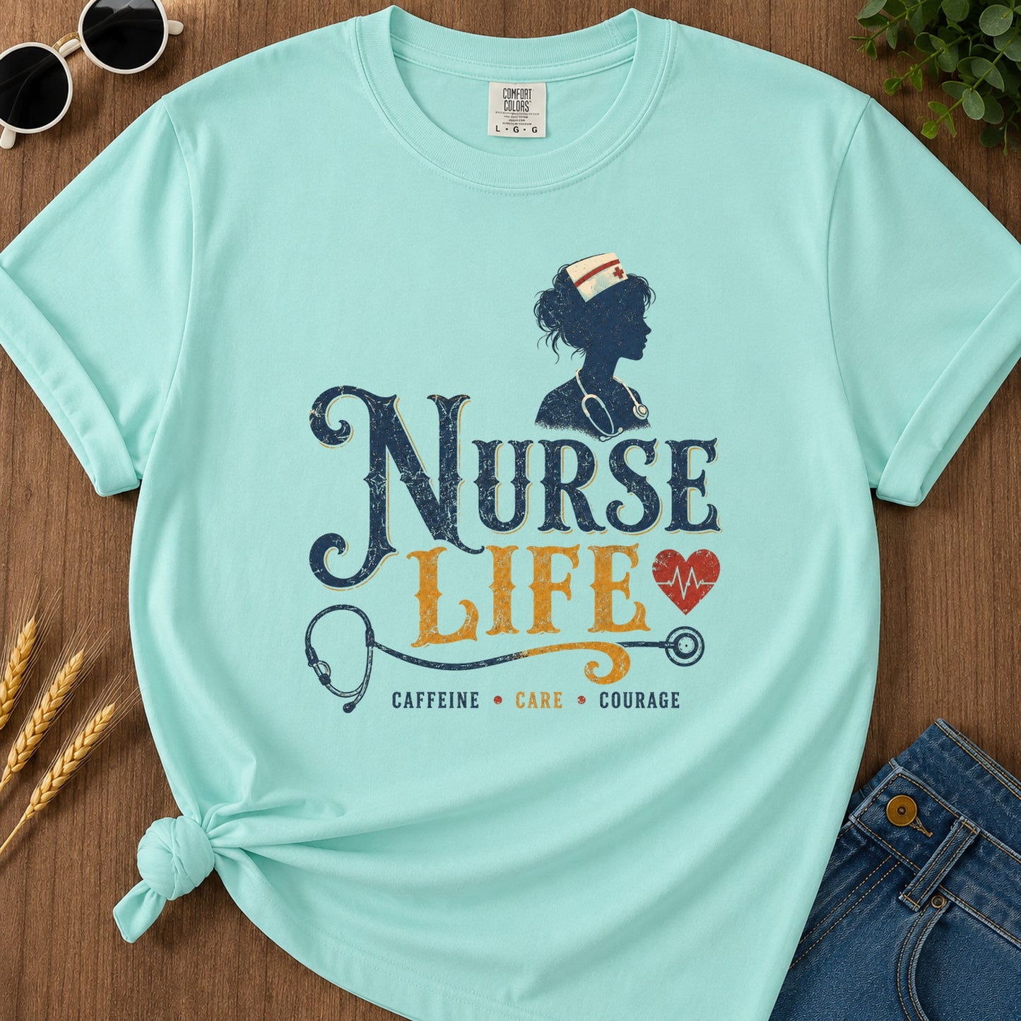 Caffeine Care Courage 302 T-Shirt - Chalky Mint Mockup
