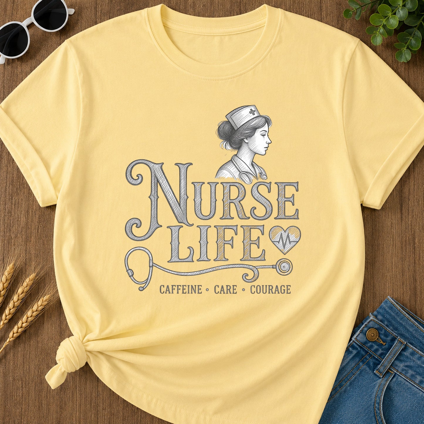 Caffeine Care Courage 303 T-Shirt - Butter Mockup