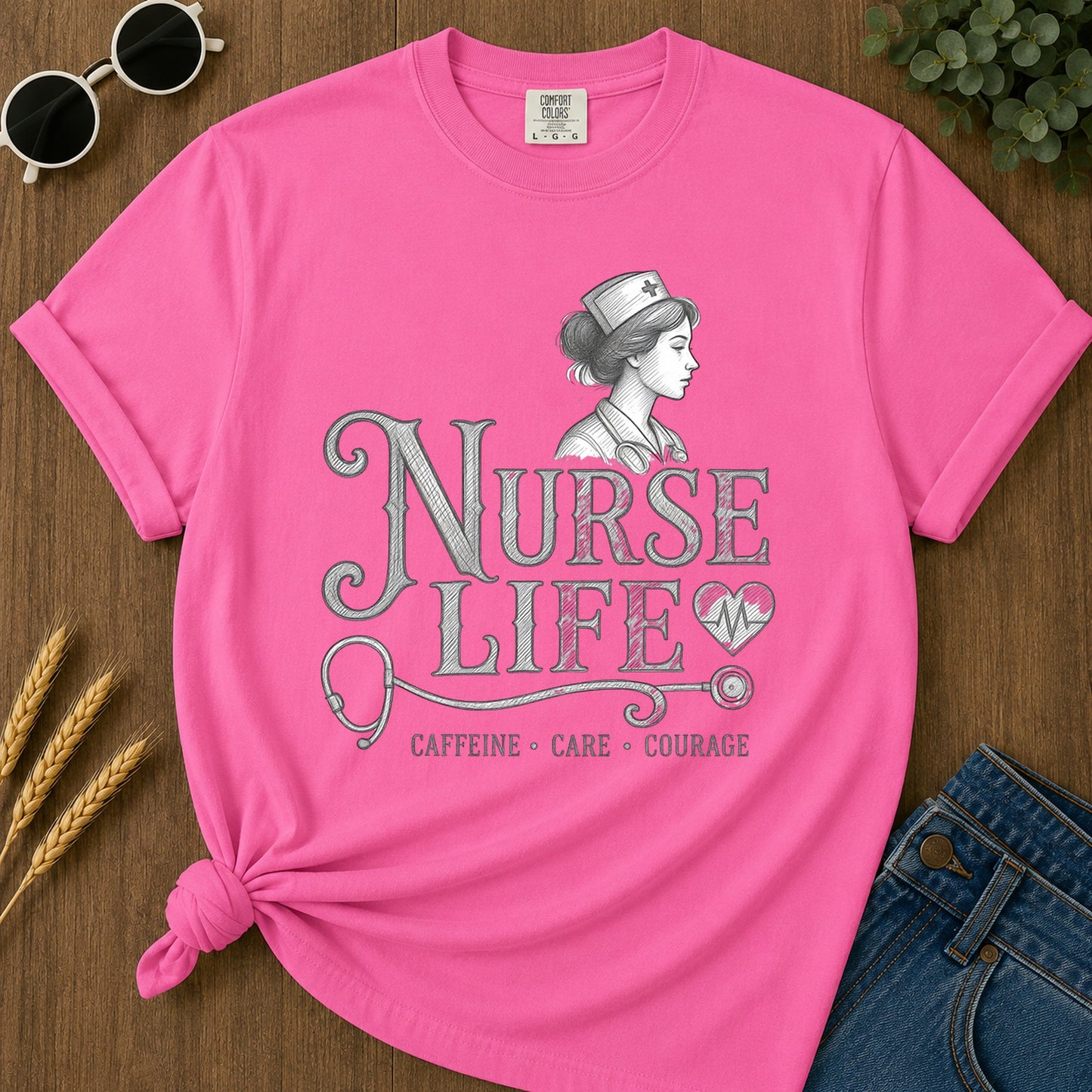 Caffeine Care Courage 303 T-Shirt - Neon Pink Mockup
