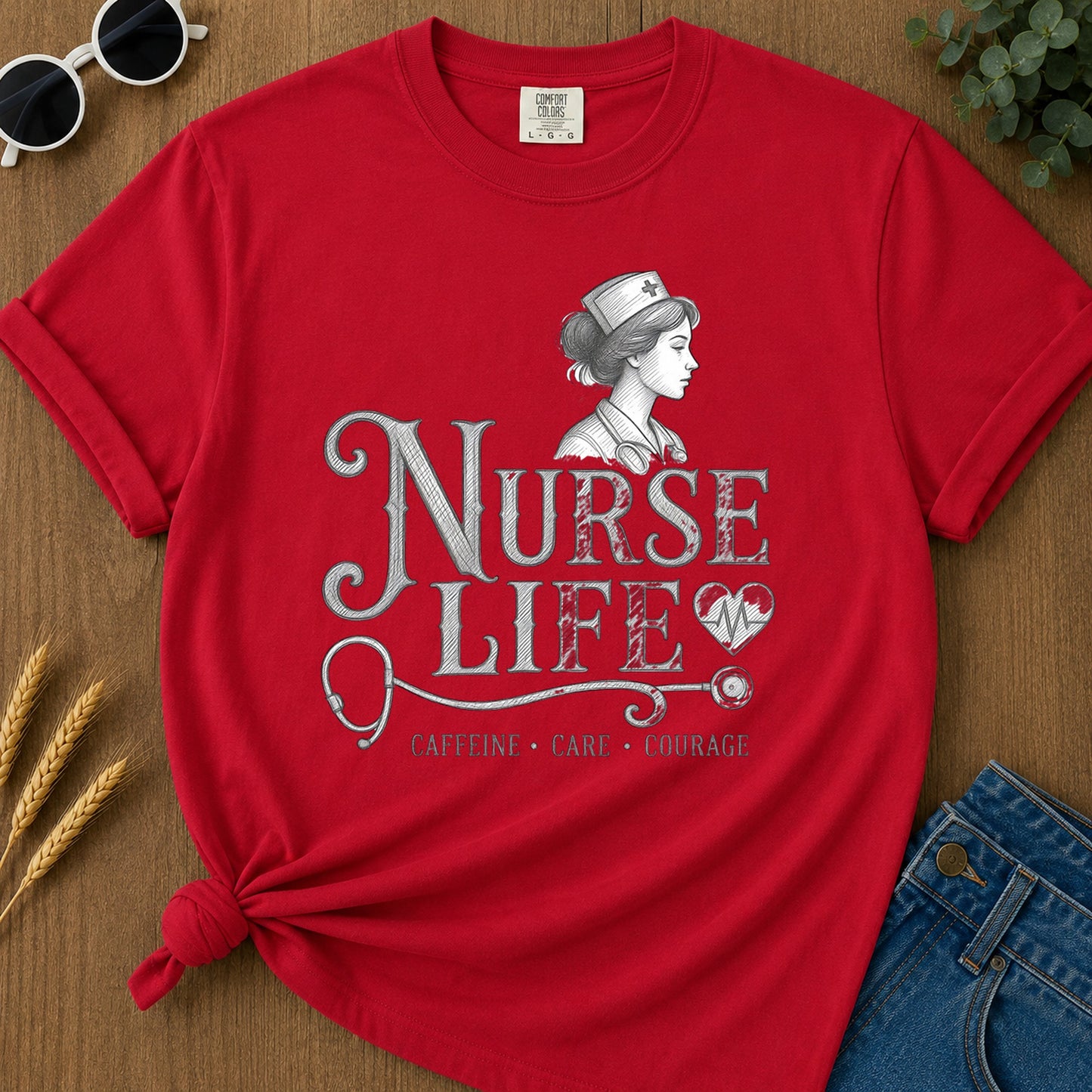Caffeine Care Courage 303 T-Shirt - Red Mockup