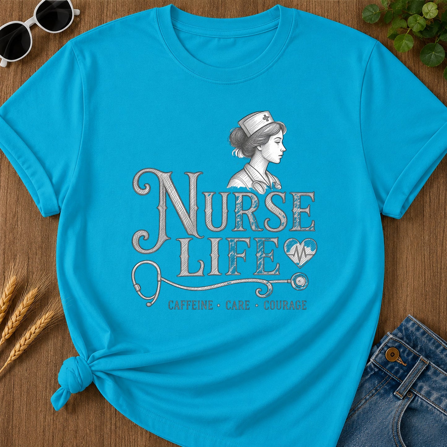 Caffeine Care Courage 303 T-Shirt - Sapphire Mockup