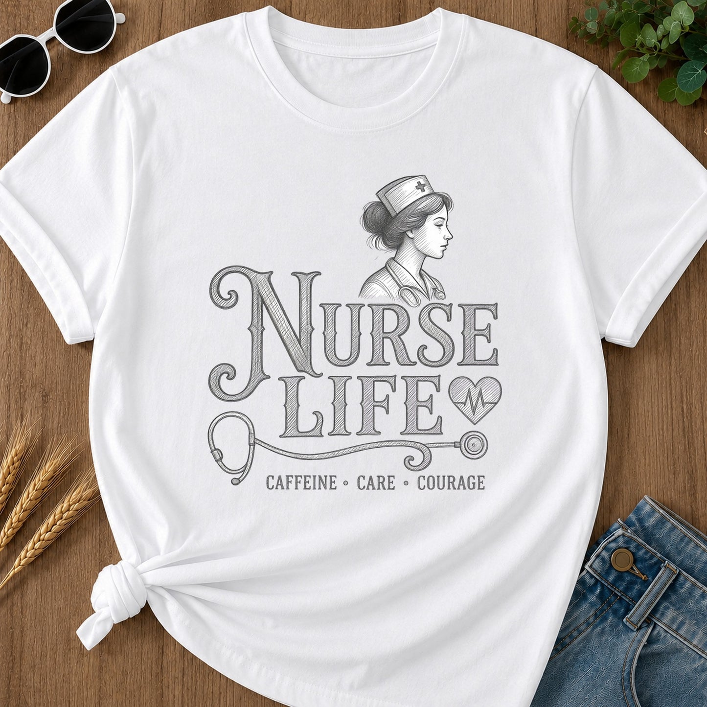 Caffeine Care Courage 303 T-Shirt - White Mockup