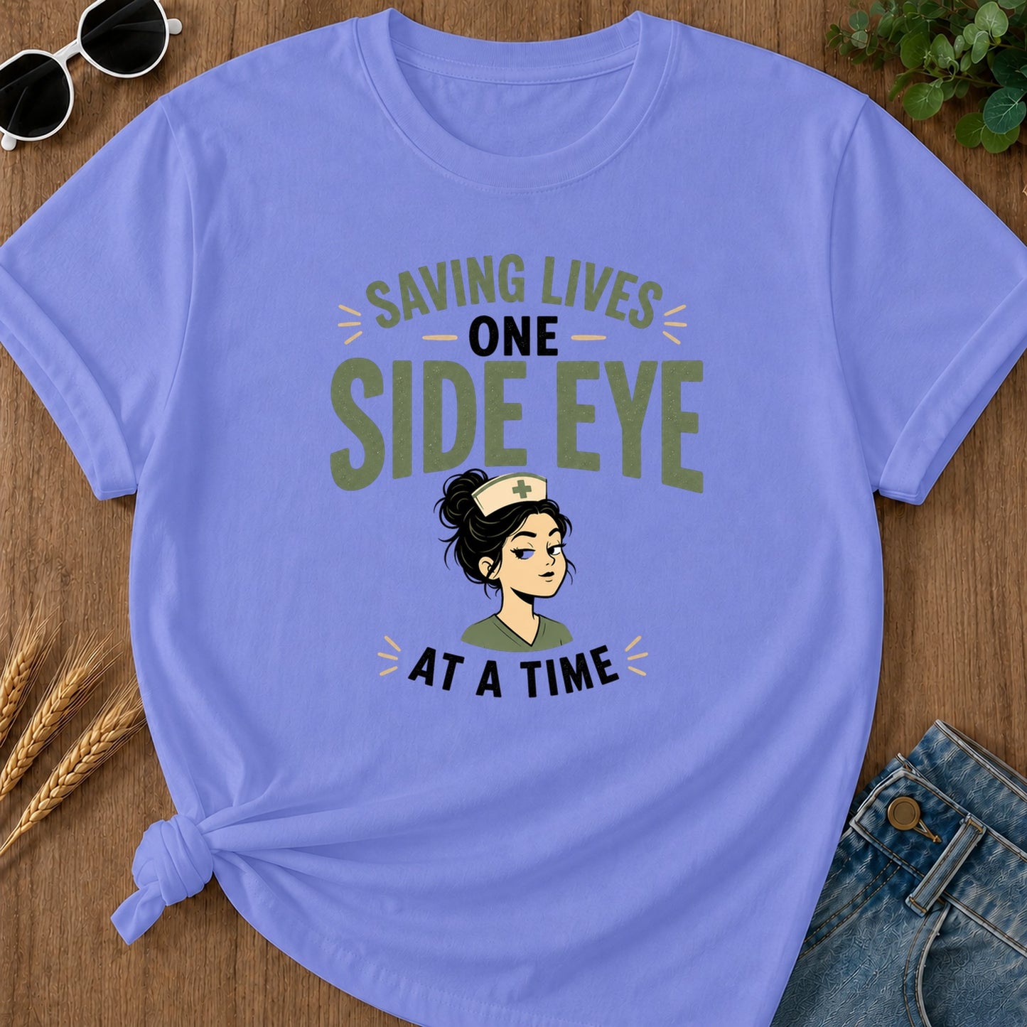 Saving Lives One Side Eye T-Shirt - Flo Blue Mockup