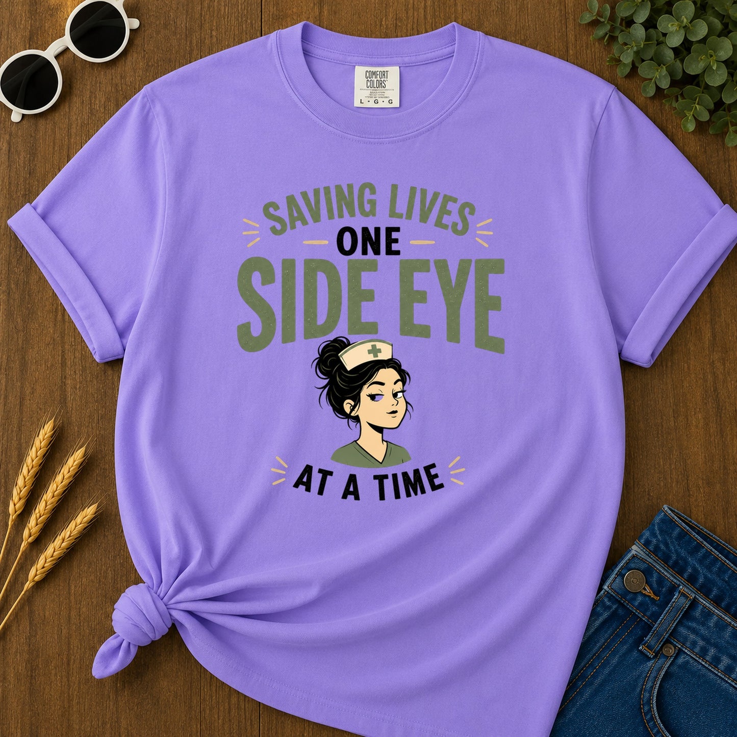 Saving Lives One Side Eye T-Shirt - Violet Mockup
