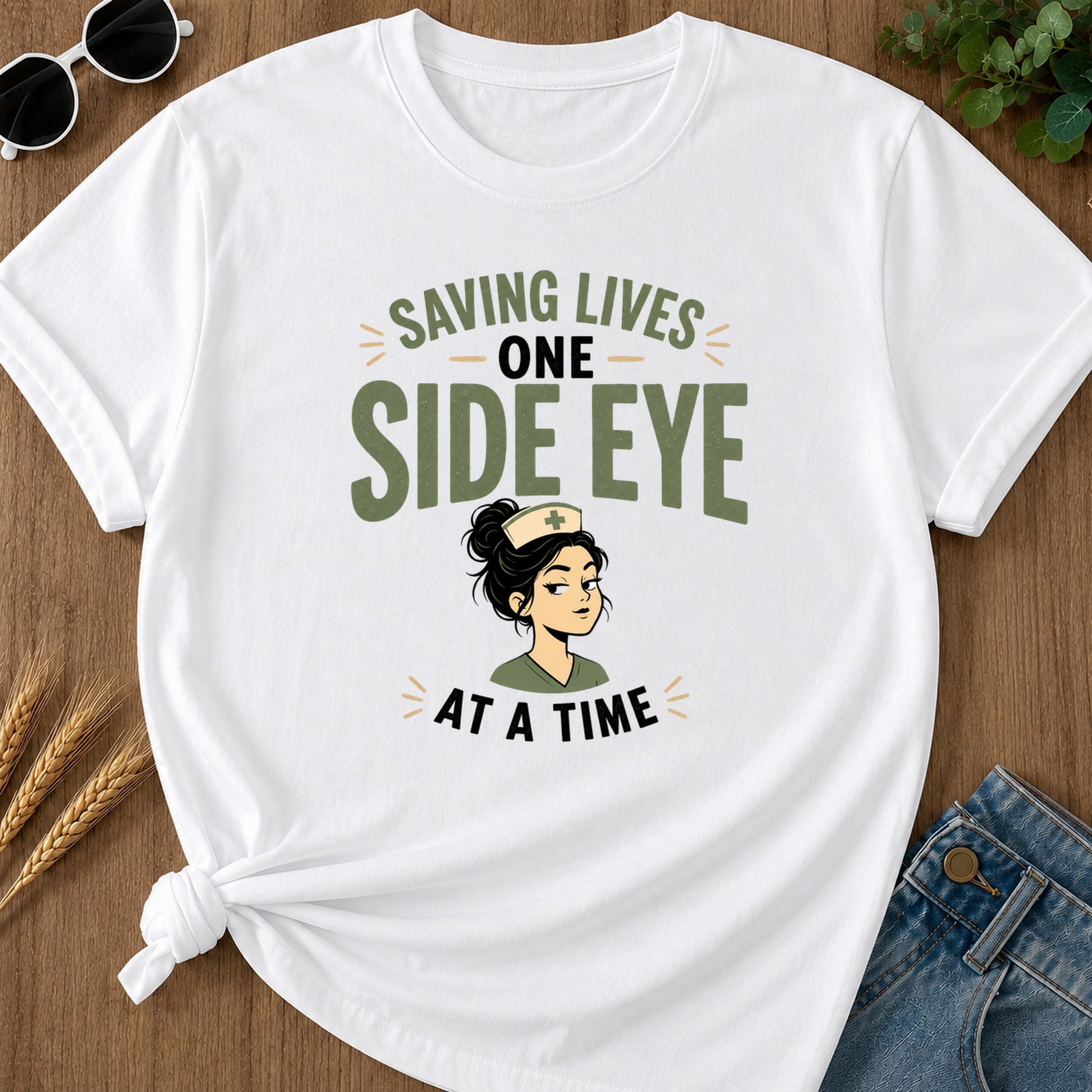 Saving Lives One Side Eye T-Shirt - White Mockup