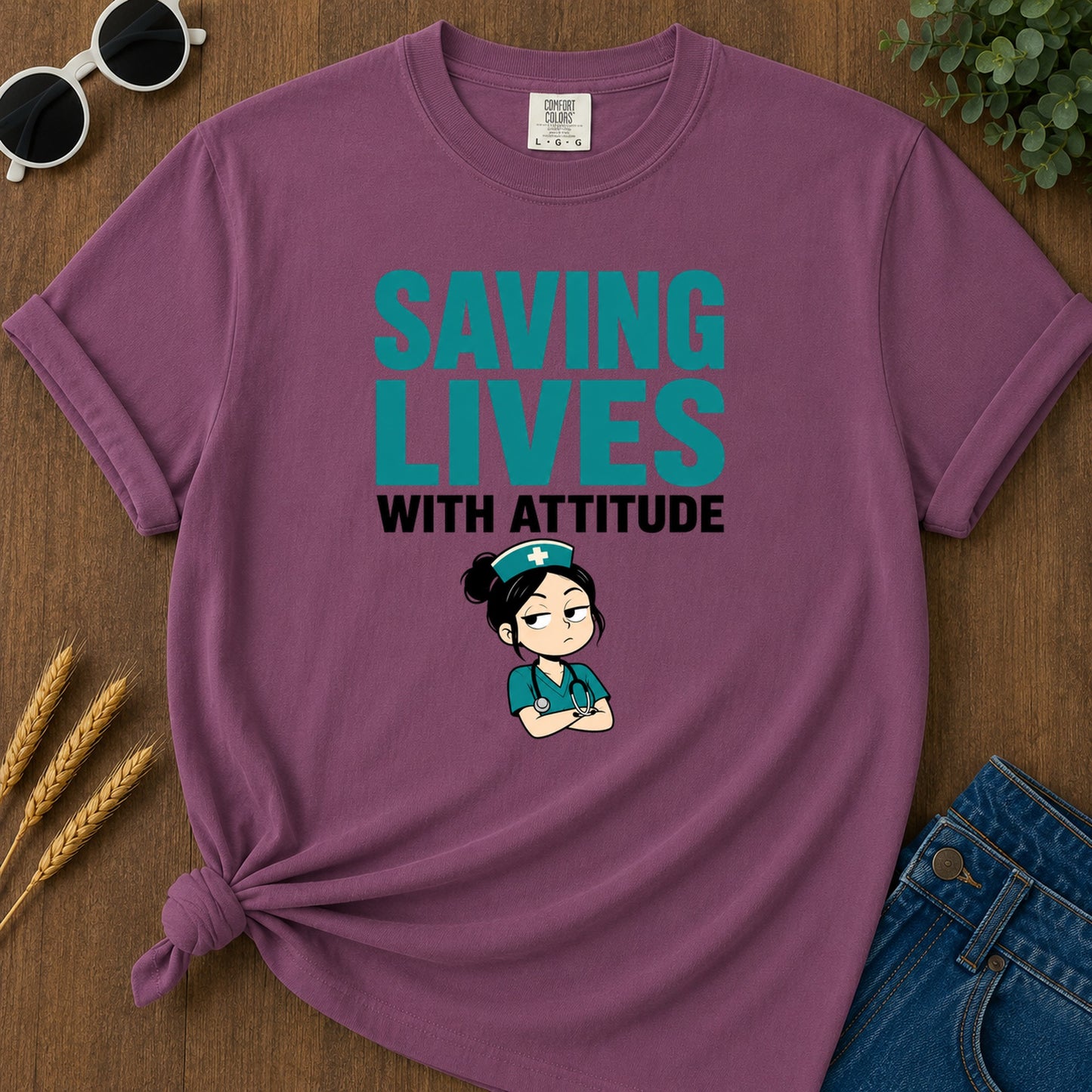 Saving Lives Attitude 308 T-Shirt - Berry Mockup