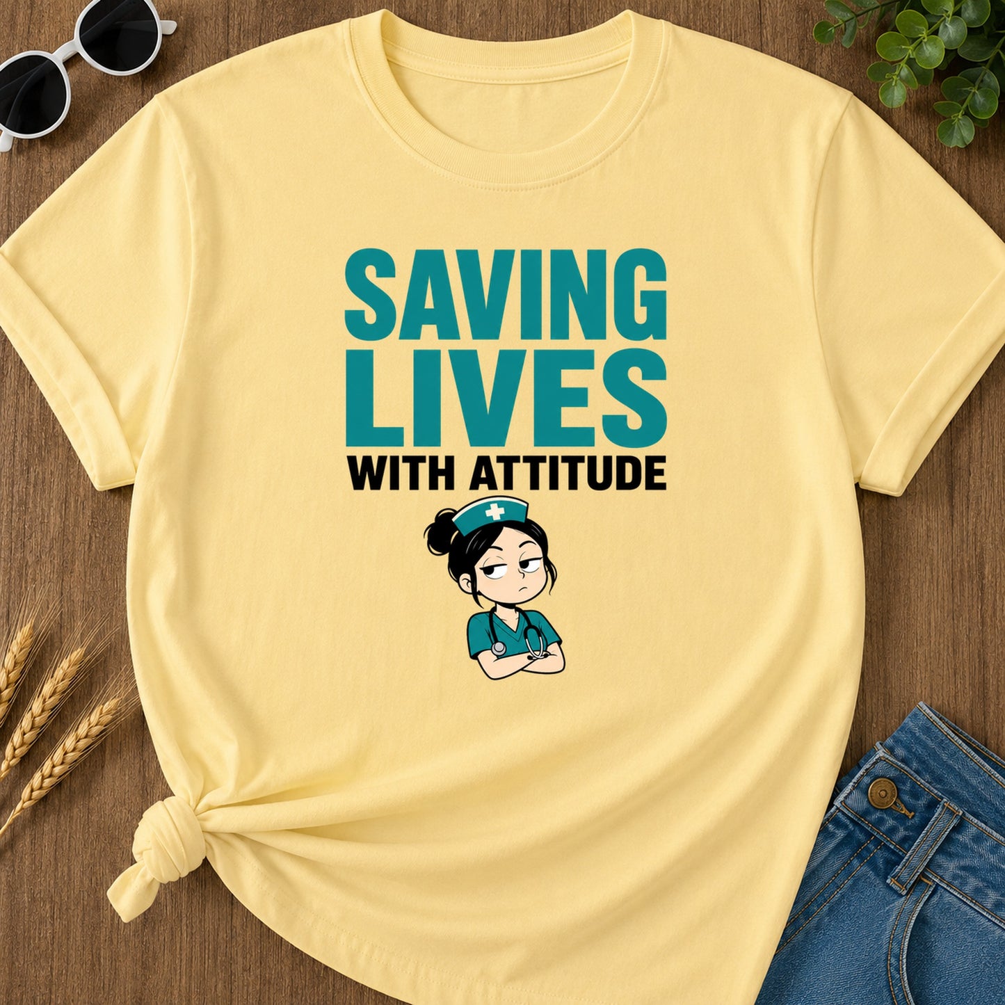 Saving Lives Attitude 308 T-Shirt - Butter Mockup