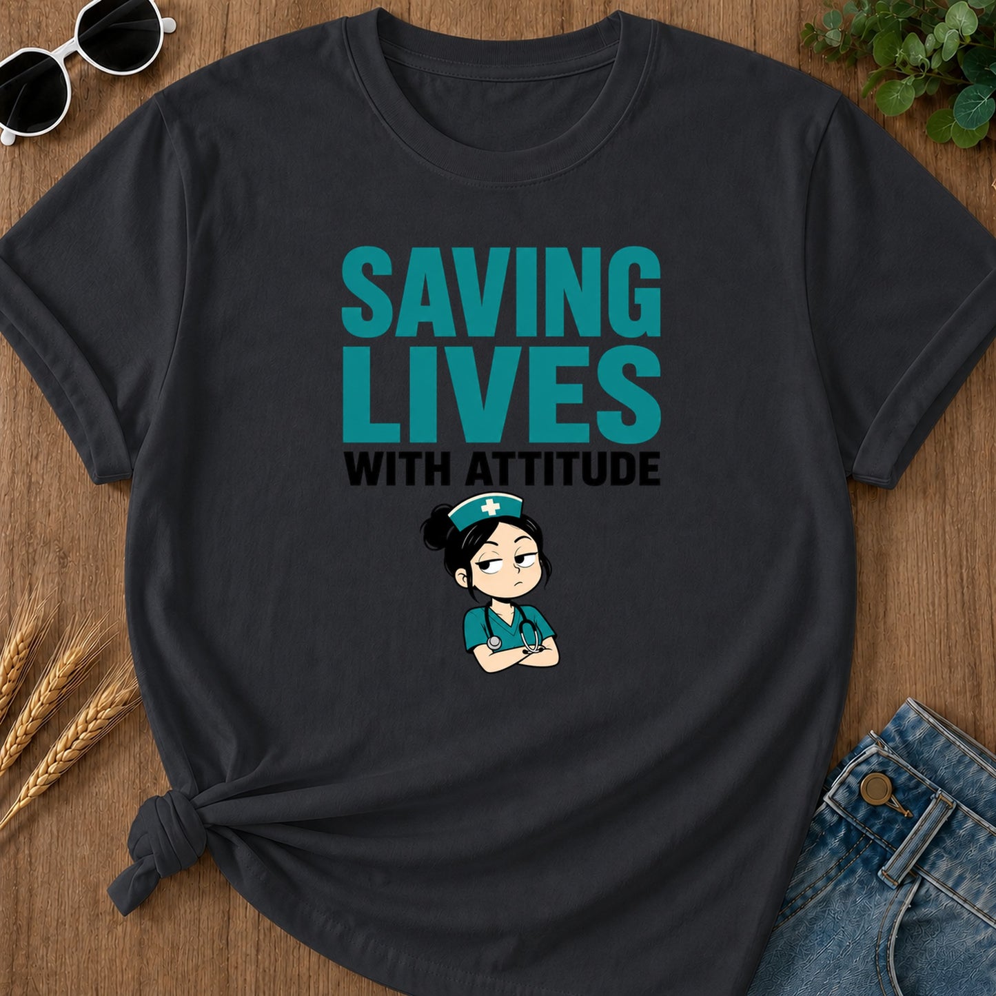 Saving Lives Attitude 308 T-Shirt - Graphite Mockup