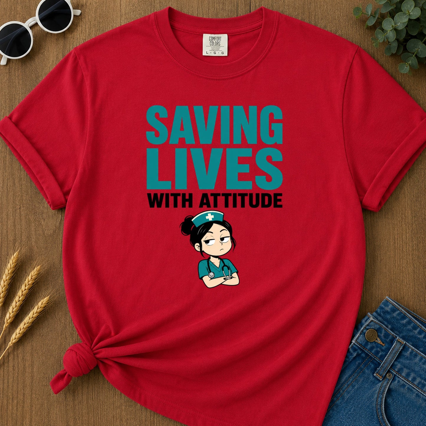 Saving Lives Attitude 308 T-Shirt - Red Mockup