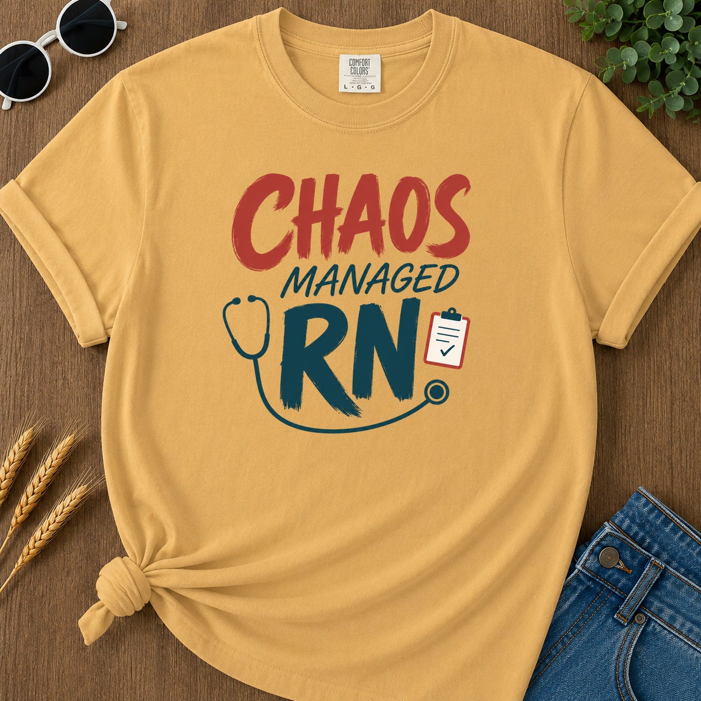 Chaos Managed Rn 309 T-Shirt - Mustard Mockup