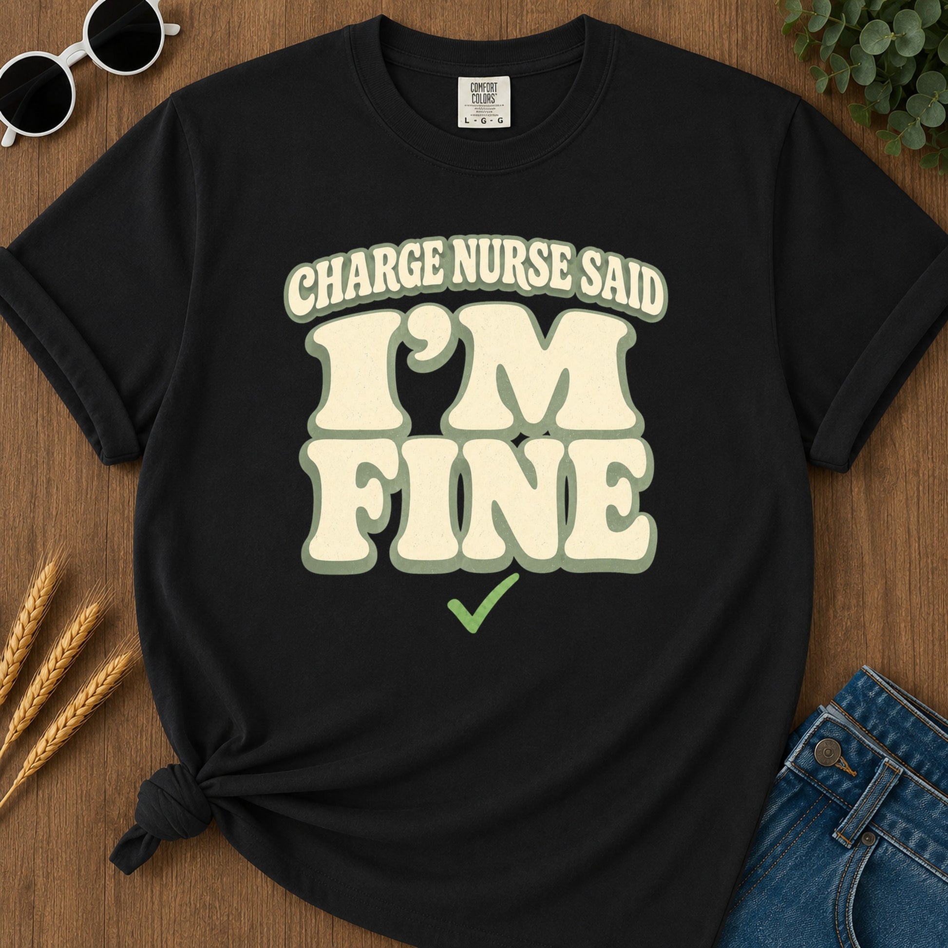 Charge Nurse Fine T-Shirt - Black Mockup