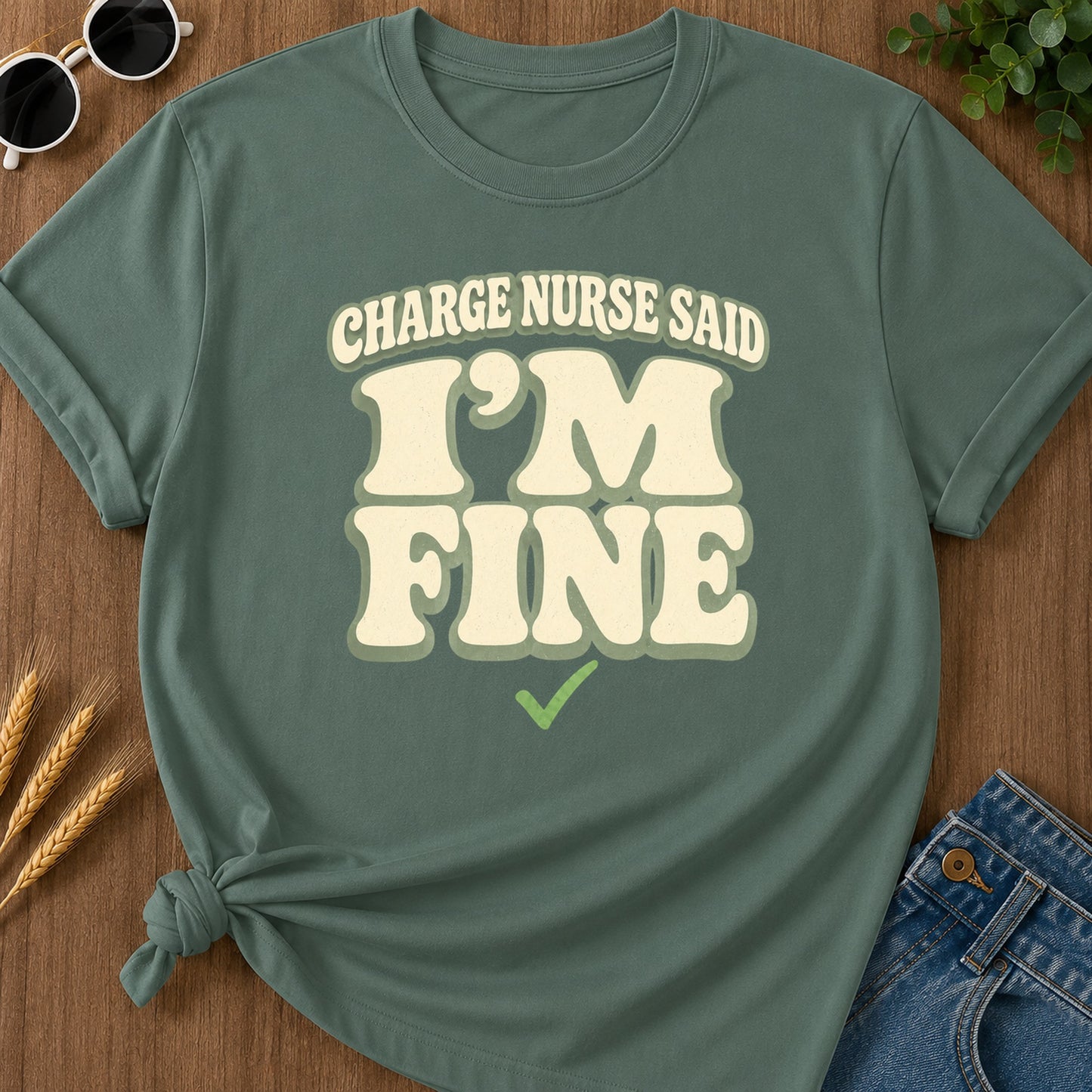 Charge Nurse Fine T-Shirt - Blue Spruce Mockup