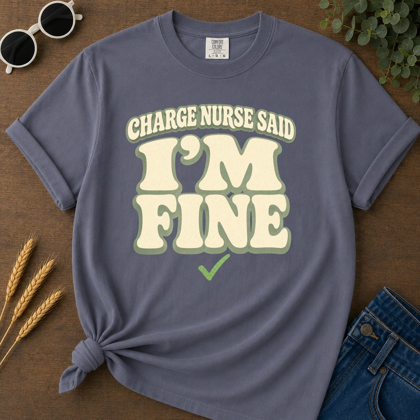 Charge Nurse Fine T-Shirt - Navy Mockup
