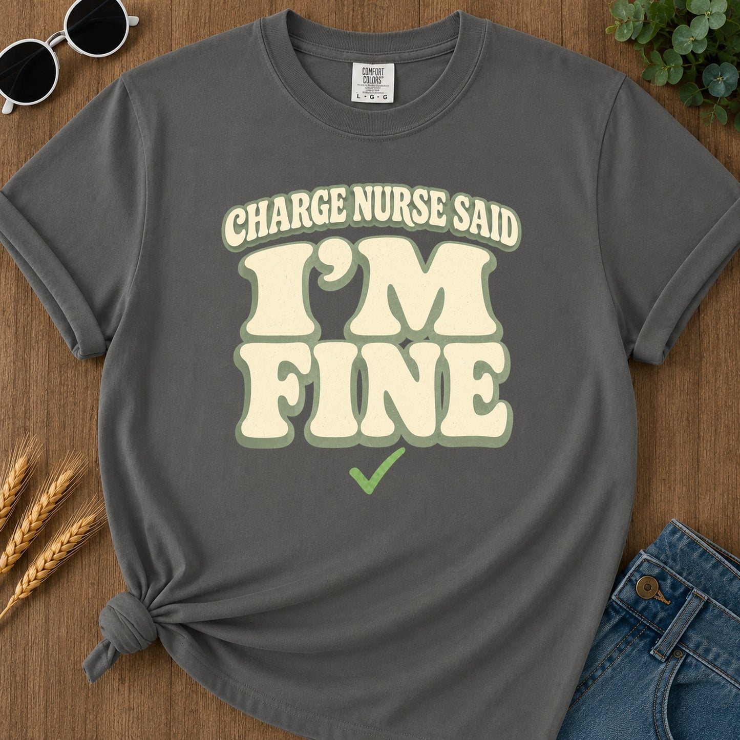 Charge Nurse Fine T-Shirt - Pepper Mockup