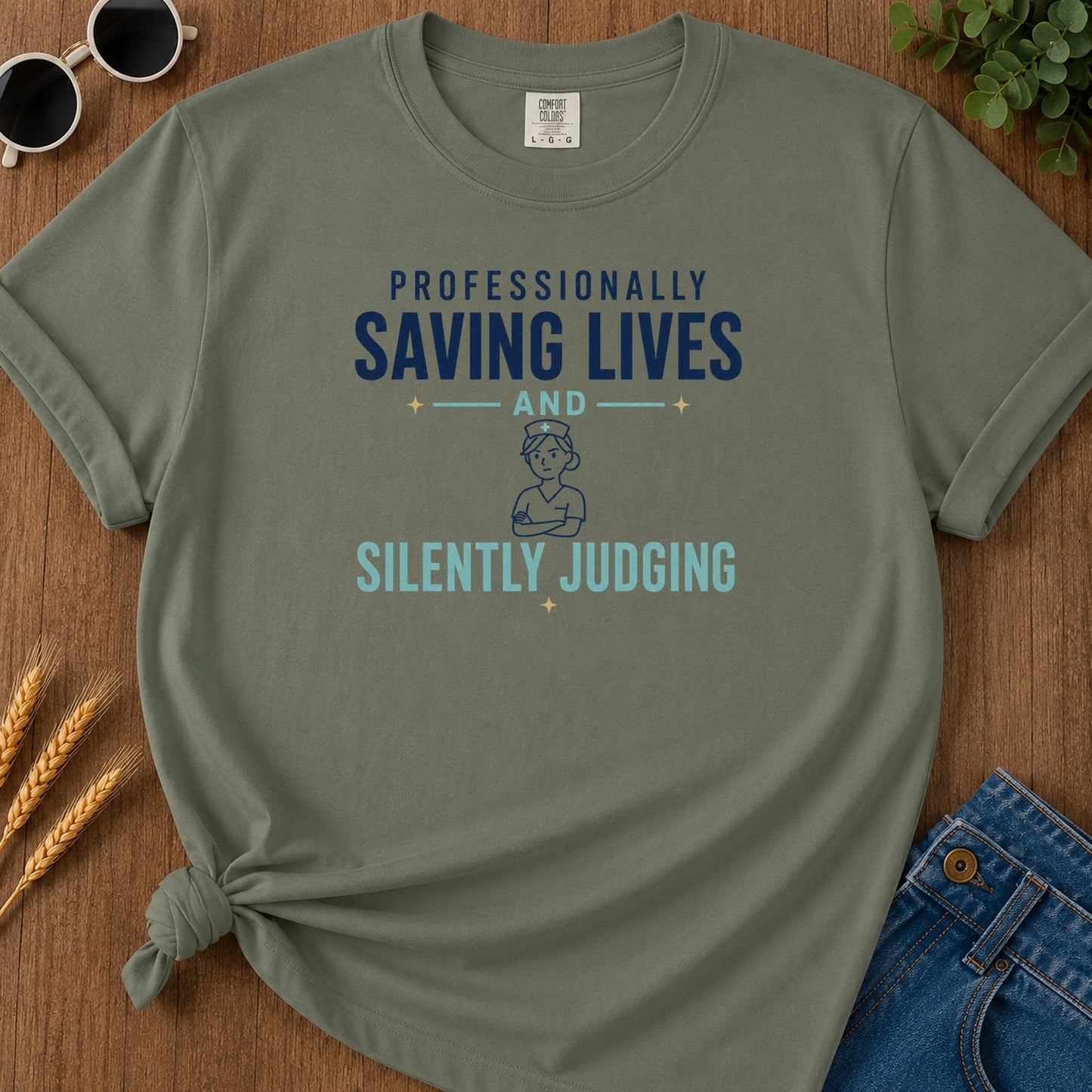 Professionally Saving Silently Judging 313 T-Shirt - Moss Mockup