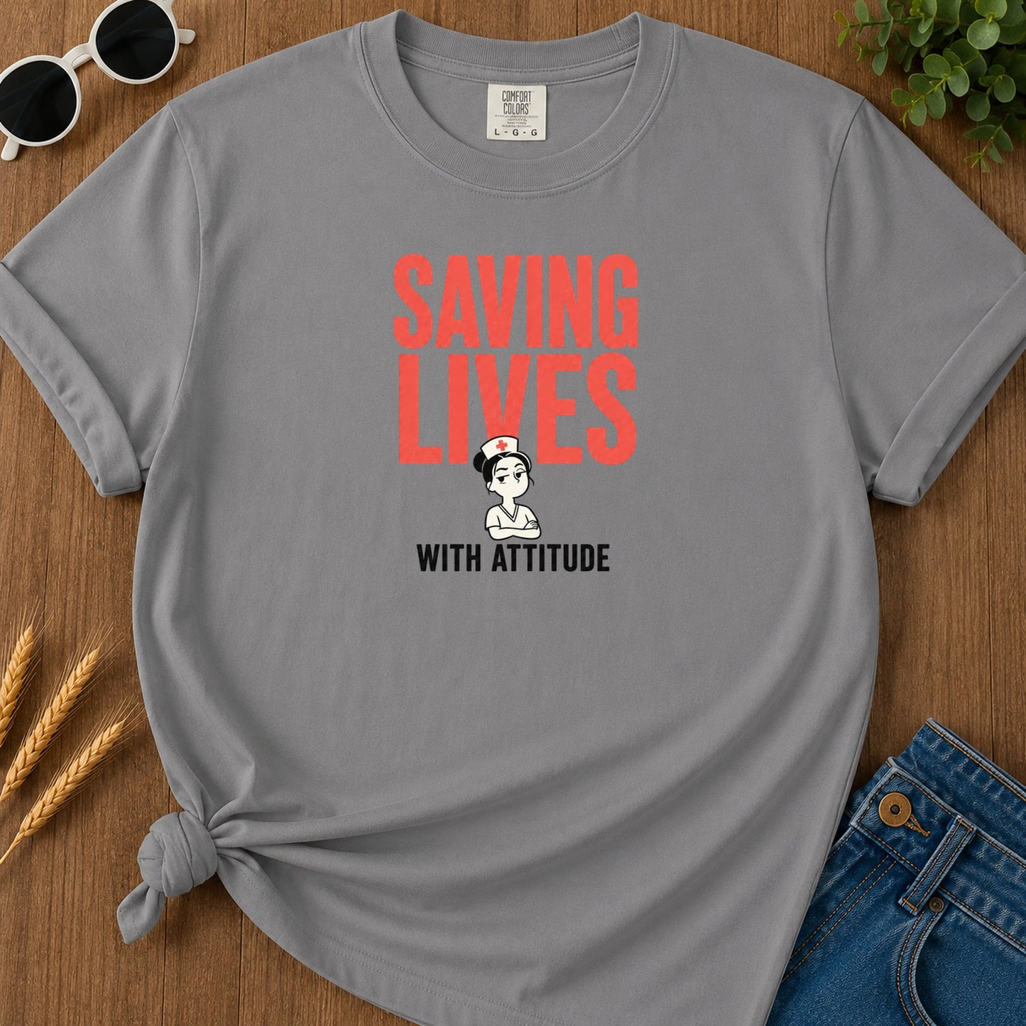 Saving Lives Attitude 314 T-Shirt - Grey Mockup