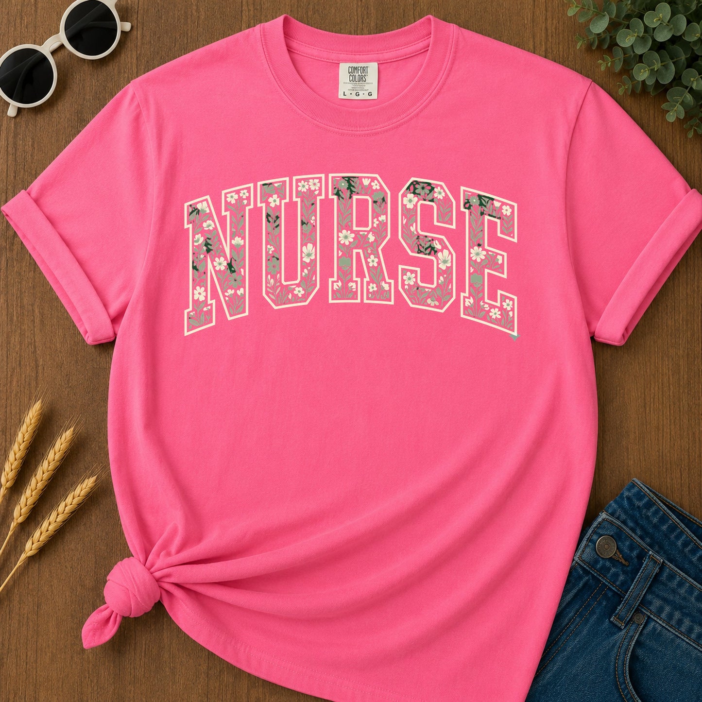 Nurse Floral Green T-Shirt - Crunchberry Mockup