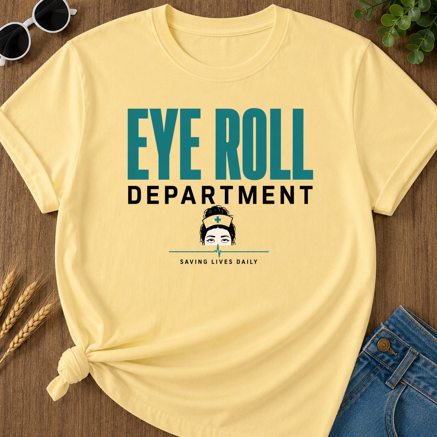 Eye Roll Department T-Shirt - Butter Mockup