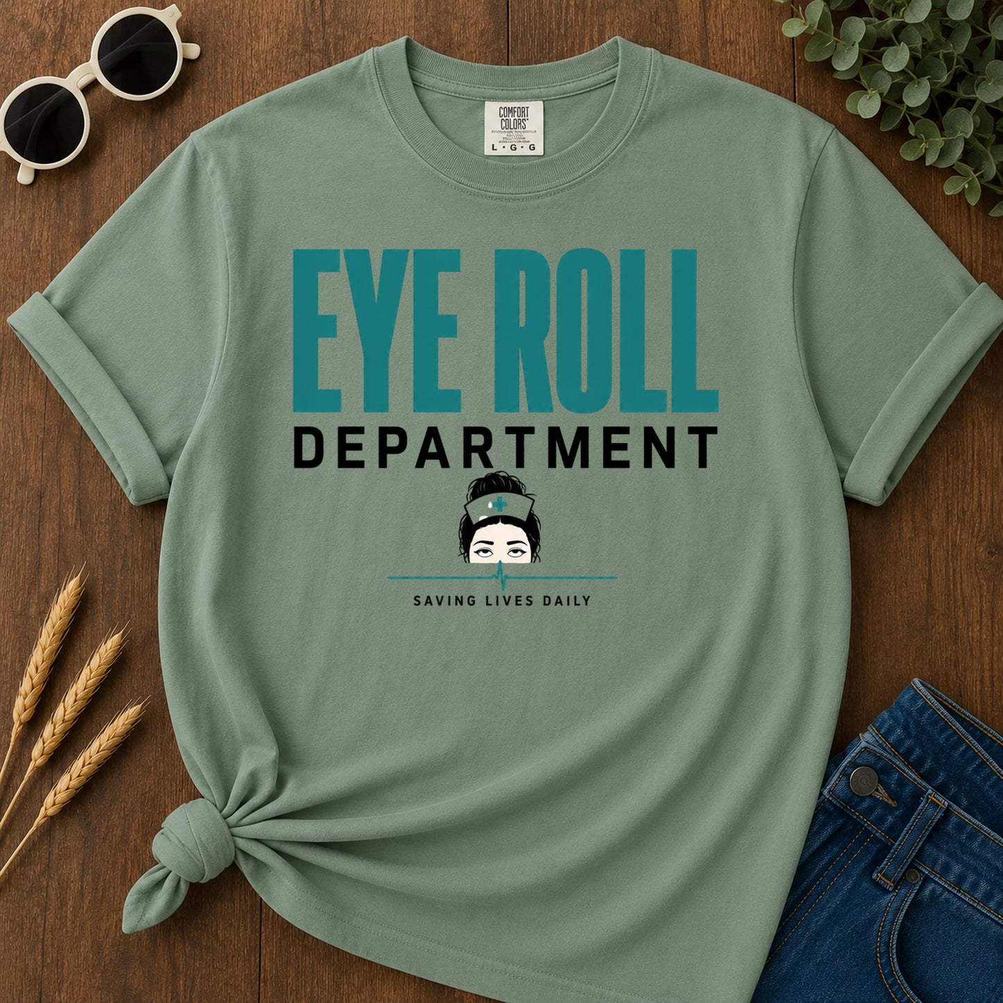 Eye Roll Department T-Shirt - Light Green Mockup