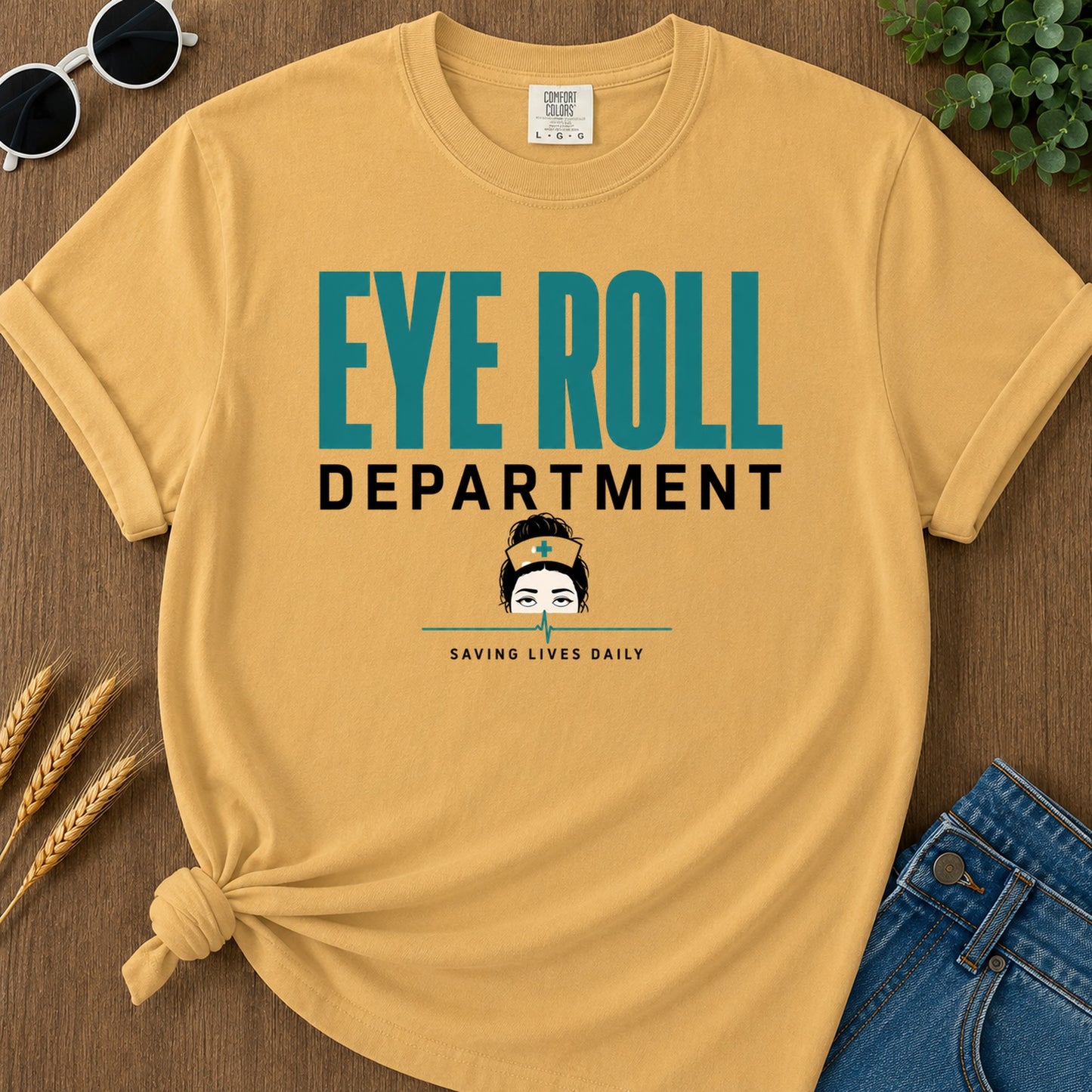 Eye Roll Department T-Shirt - Mustard Mockup