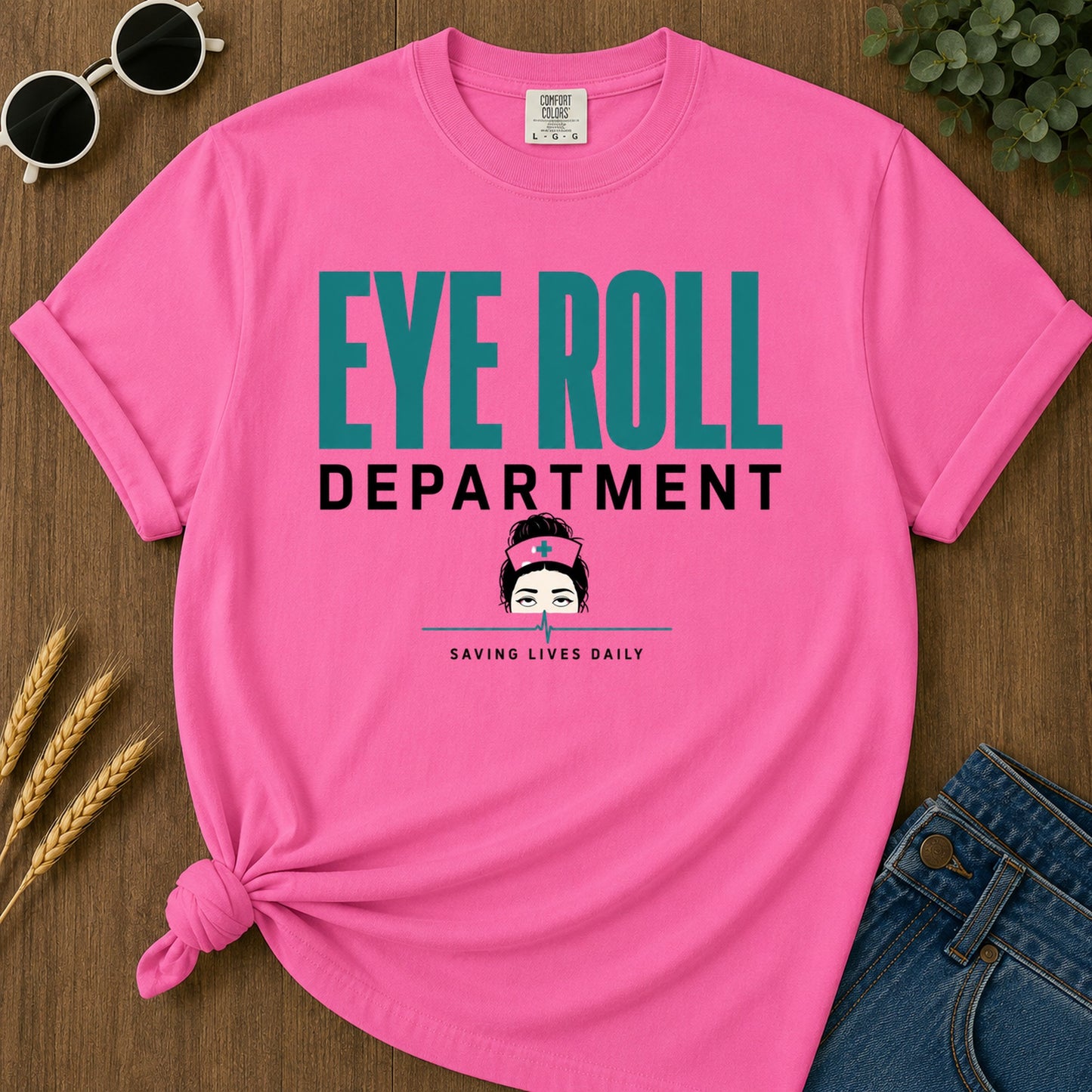 Eye Roll Department T-Shirt - Neon Pink Mockup