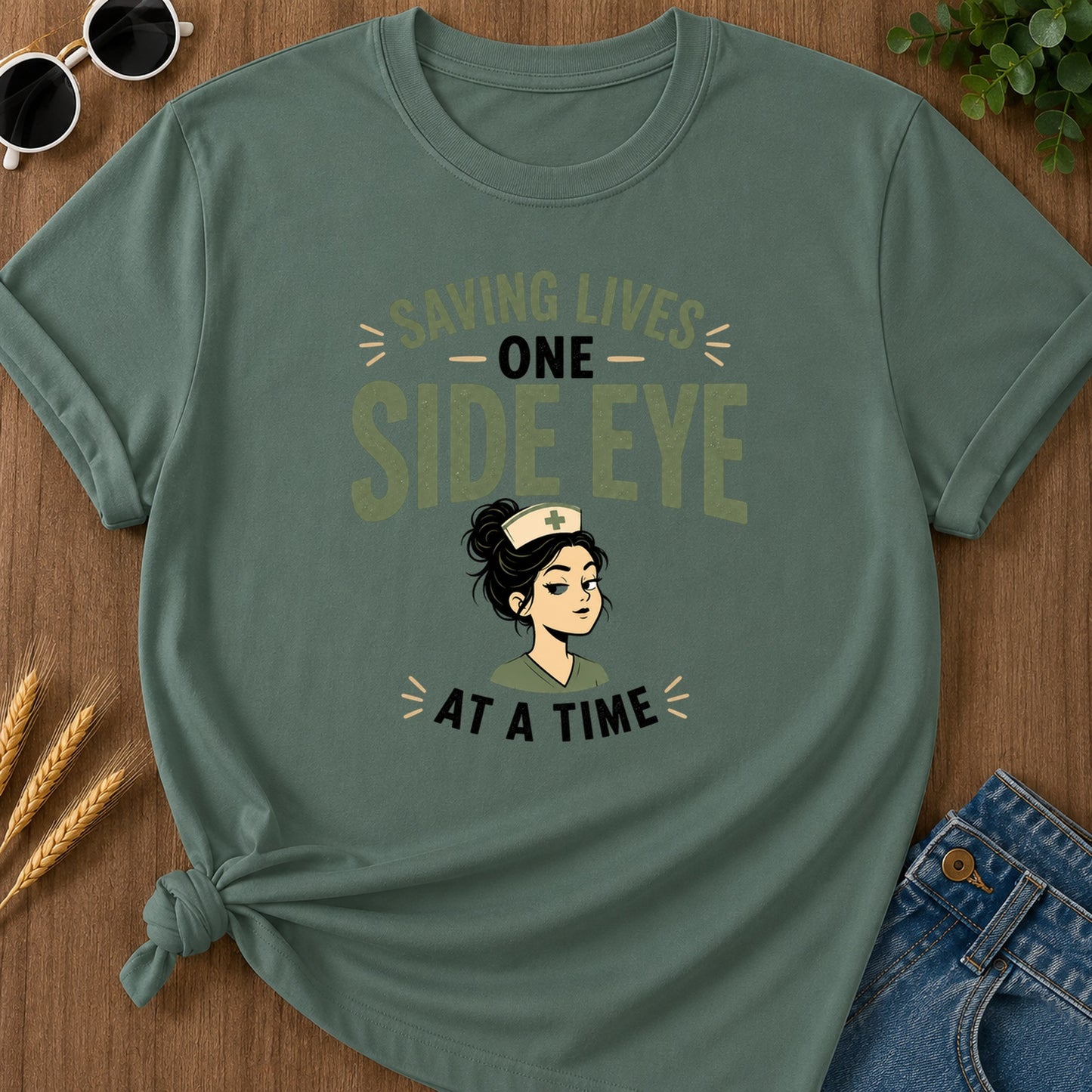 Saving Side Eye T-Shirt - Blue Spruce Mockup