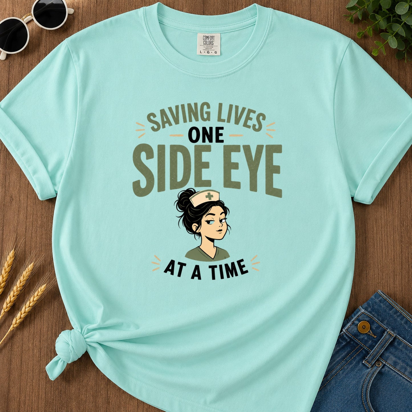 Saving Side Eye T-Shirt - Chalky Mint Mockup