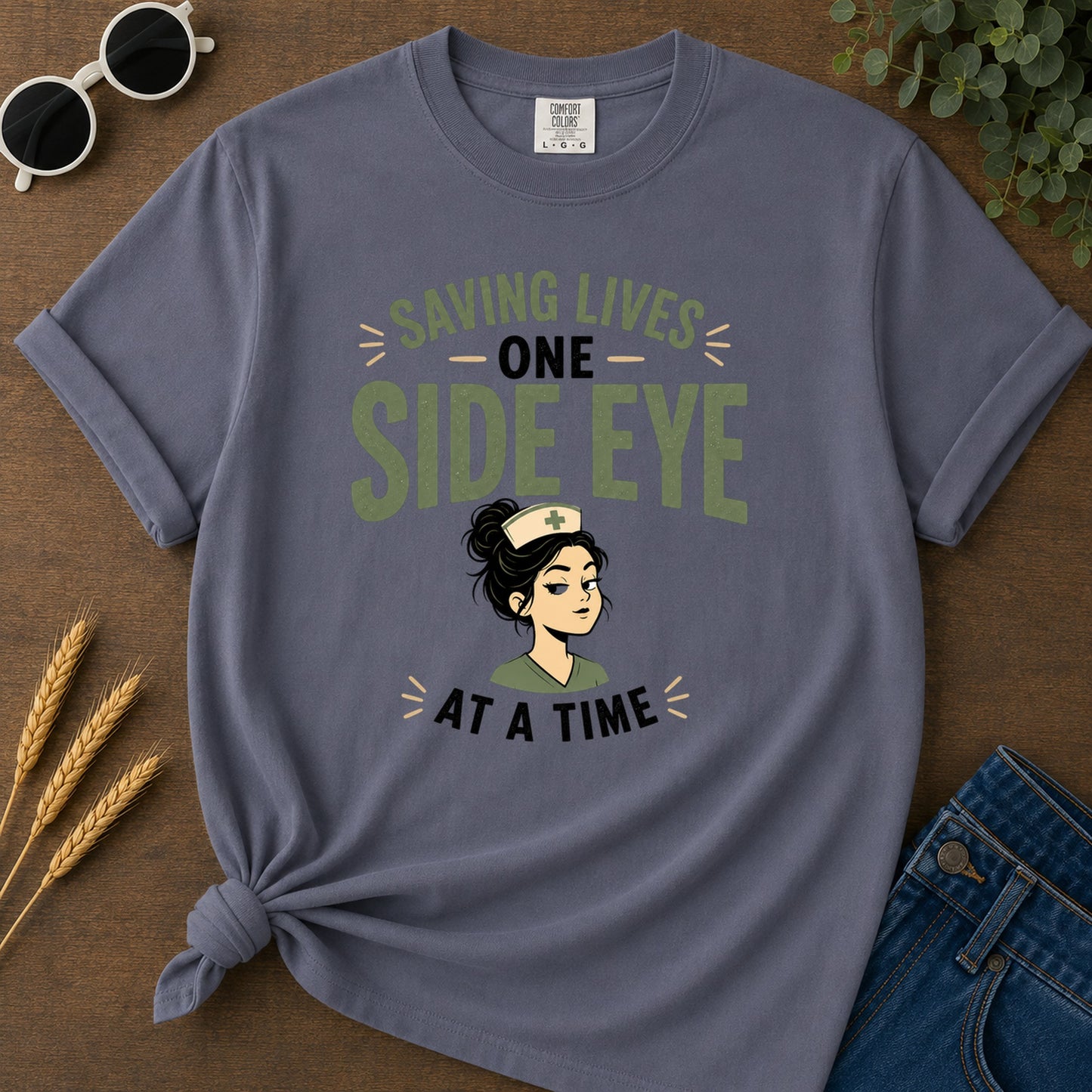 Saving Side Eye T-Shirt - Navy Mockup