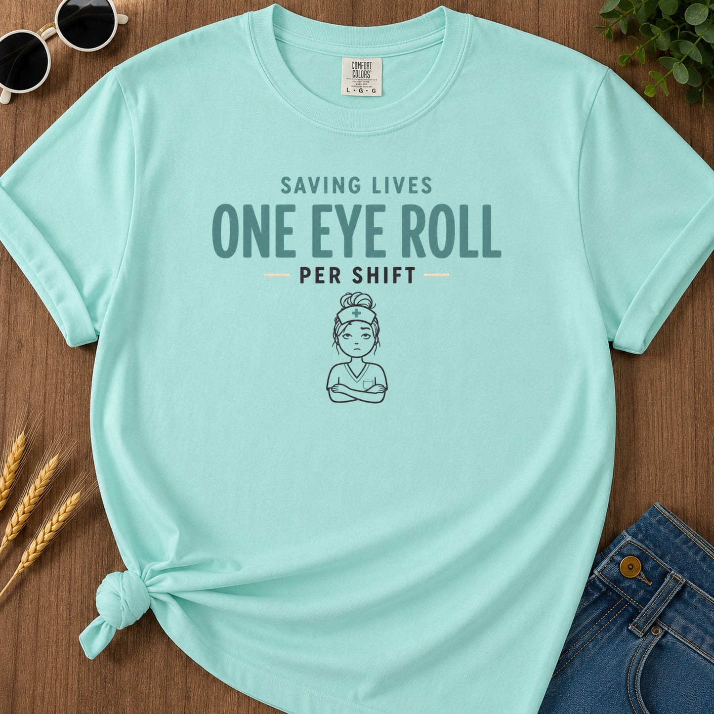 Saving Lives One Eye Roll 317 T-Shirt - Chalky Mint Mockup