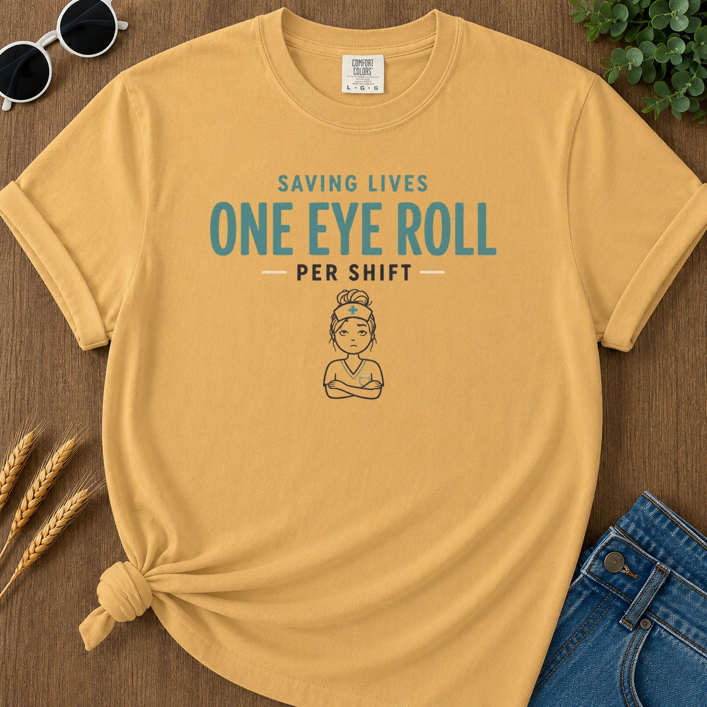 Saving Lives One Eye Roll 317 T-Shirt - Mustard Mockup