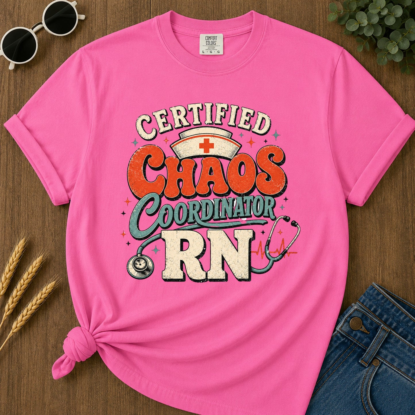 Certified Chaos T-Shirt - Neon Pink Mockup