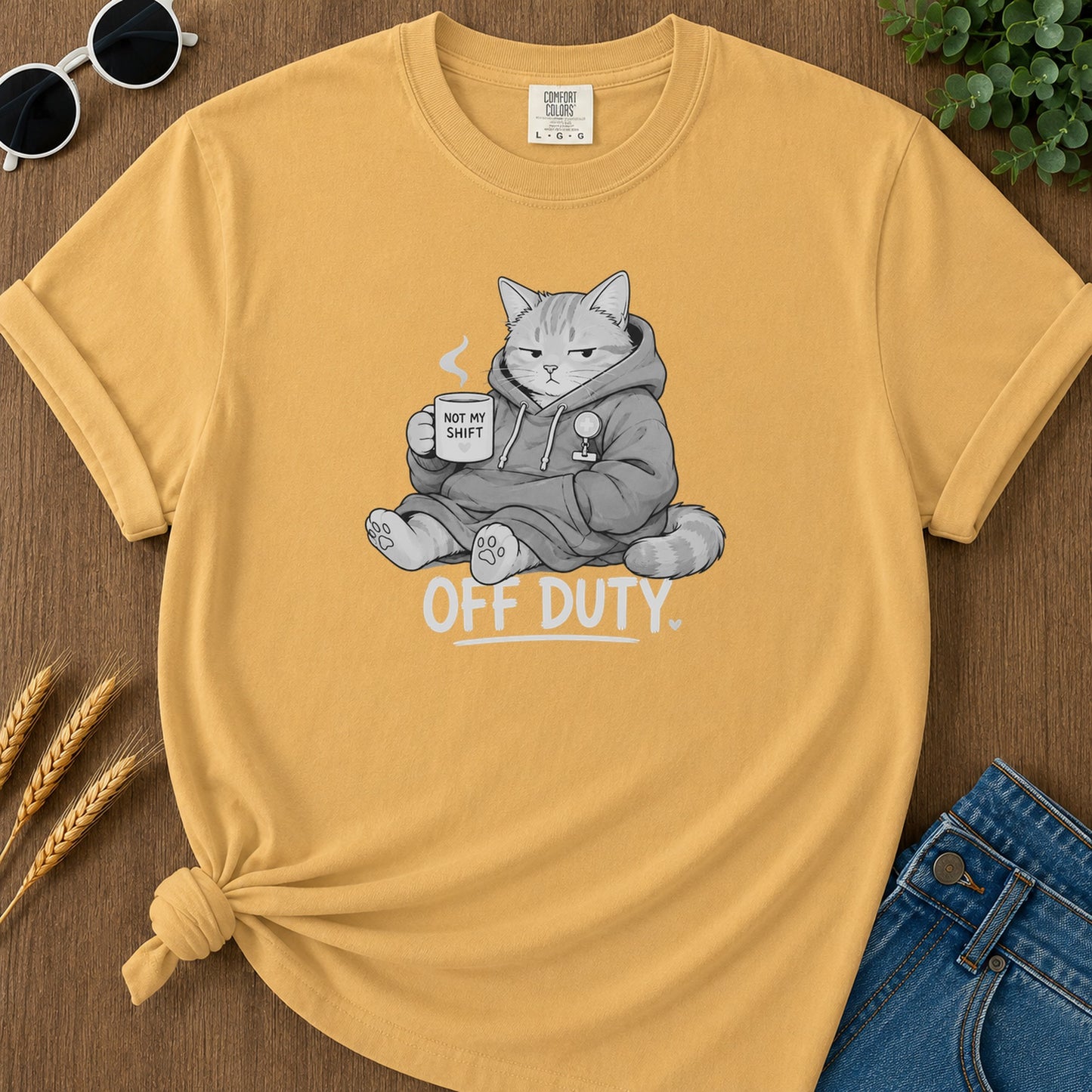 Off Duty Cat 321 T-Shirt - Mustard Mockup