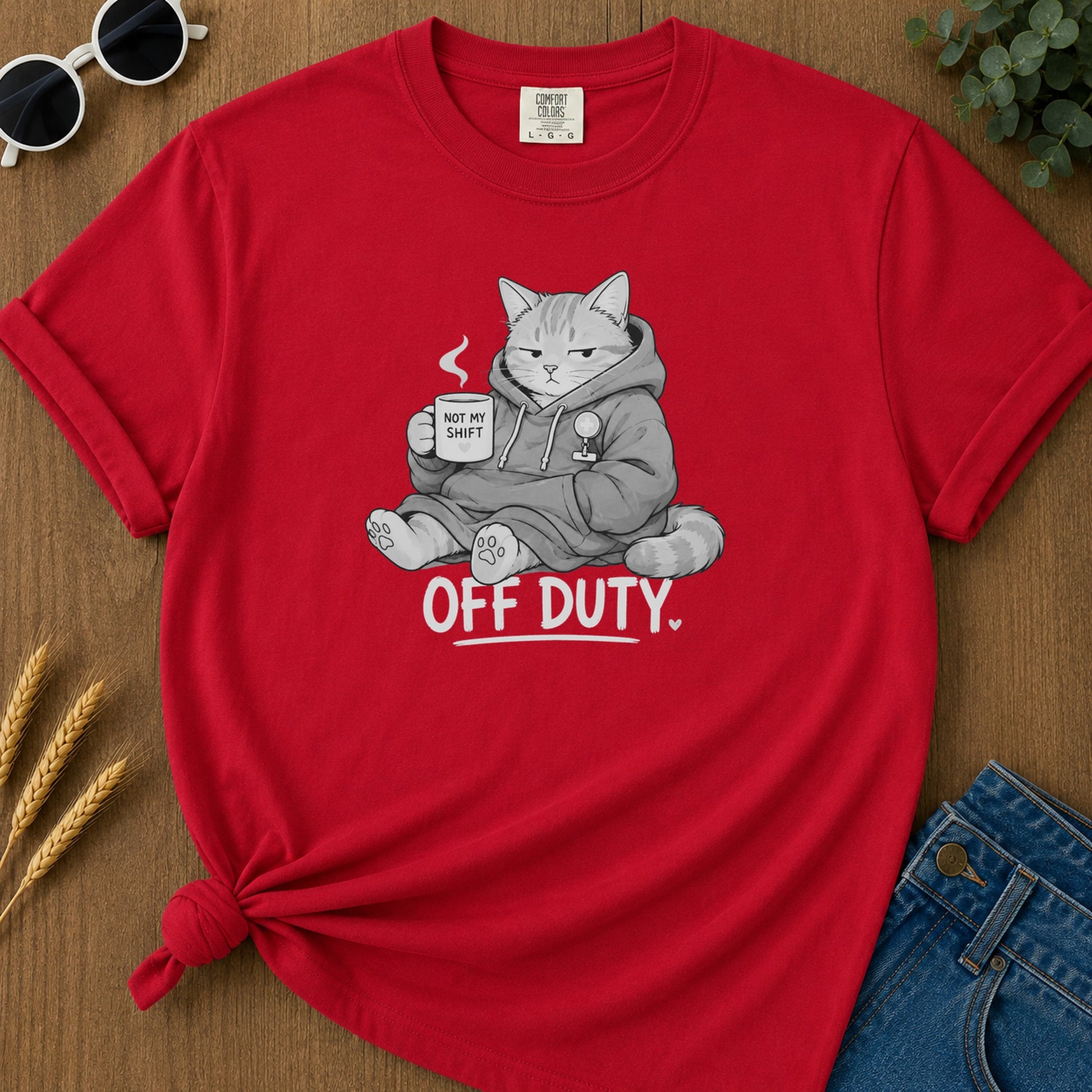 Off Duty Cat 321 T-Shirt - Red Mockup