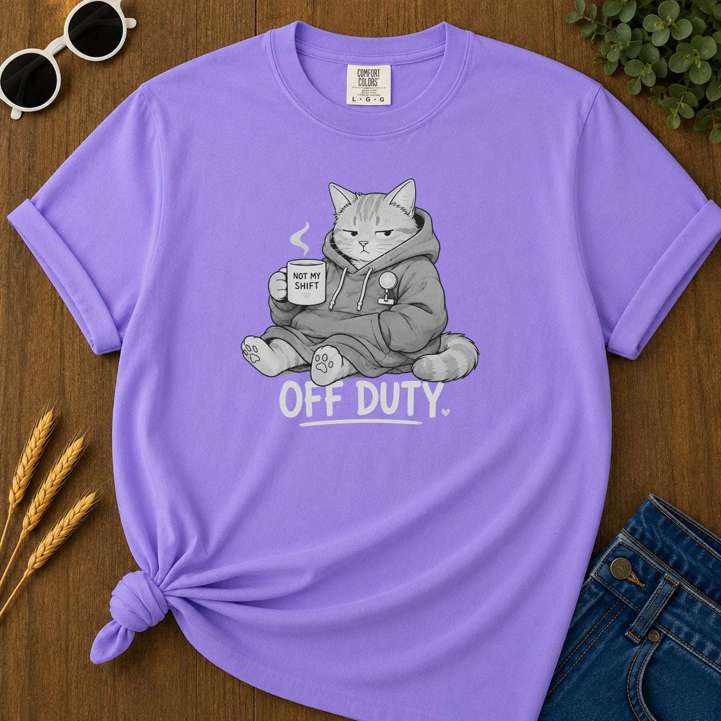 Off Duty Cat 321 T-Shirt - Violet Mockup