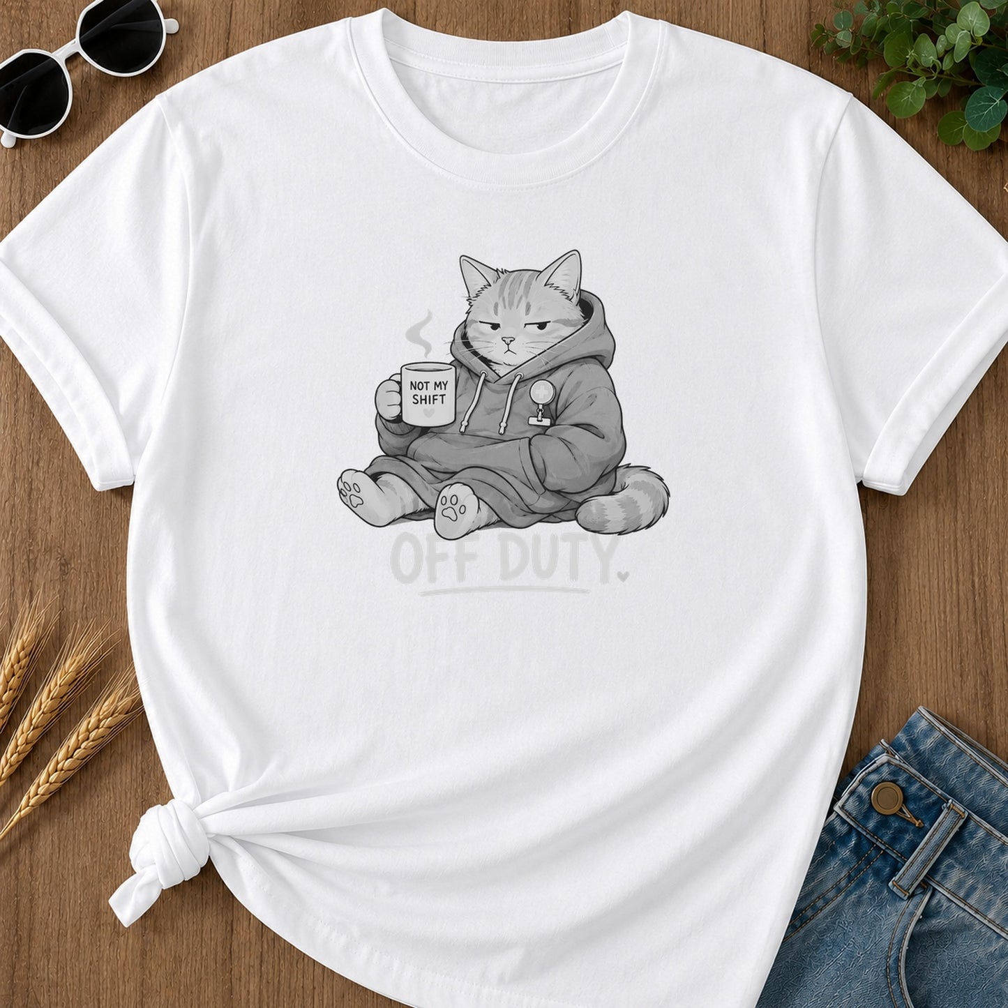 Off Duty Cat 321 T-Shirt - White Mockup