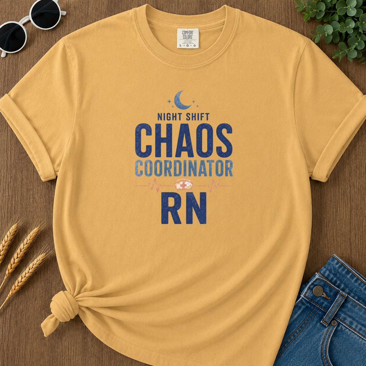 Night Shift Chaos T-Shirt - Mustard Mockup