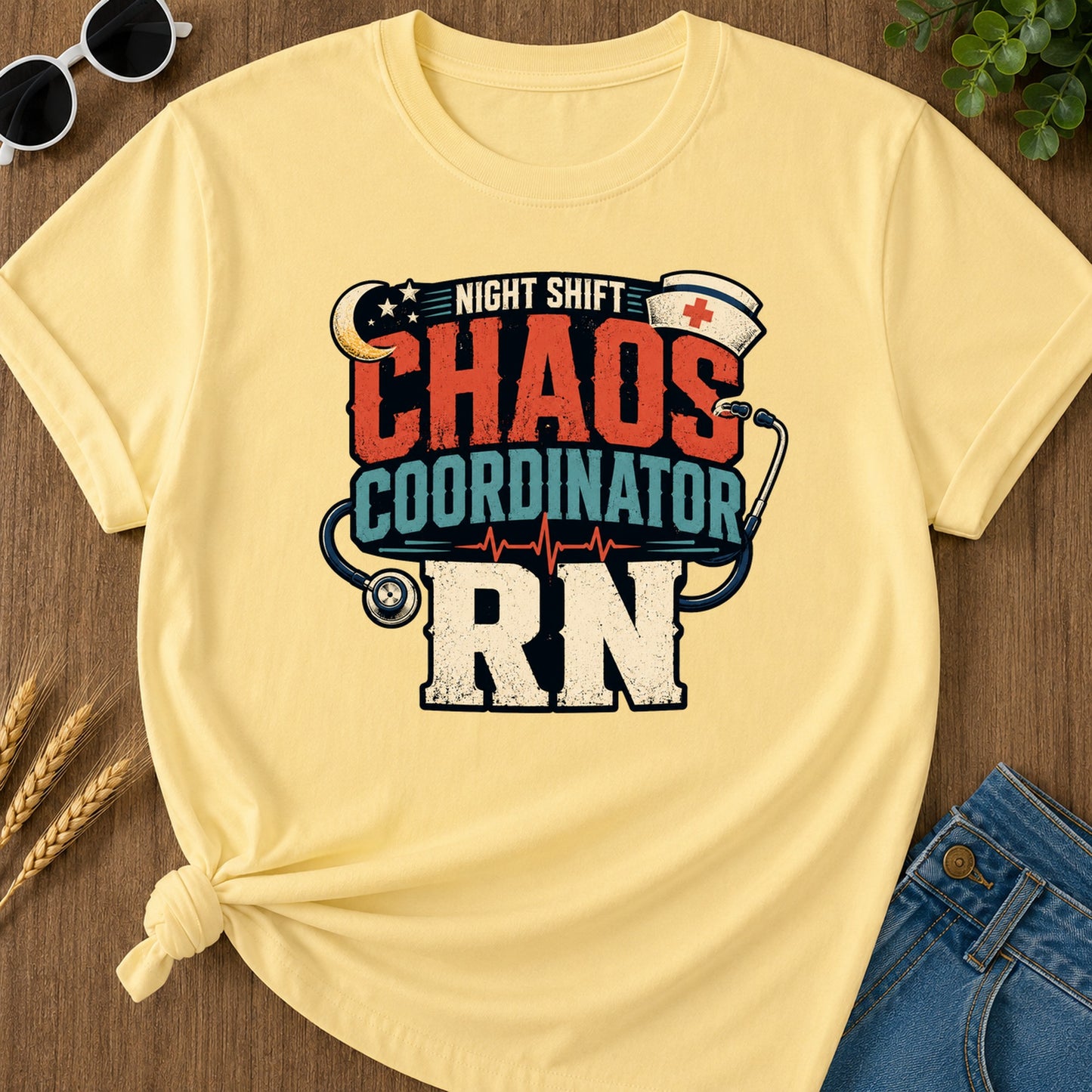 Night Shift Chaos 2 T-Shirt - Butter Mockup