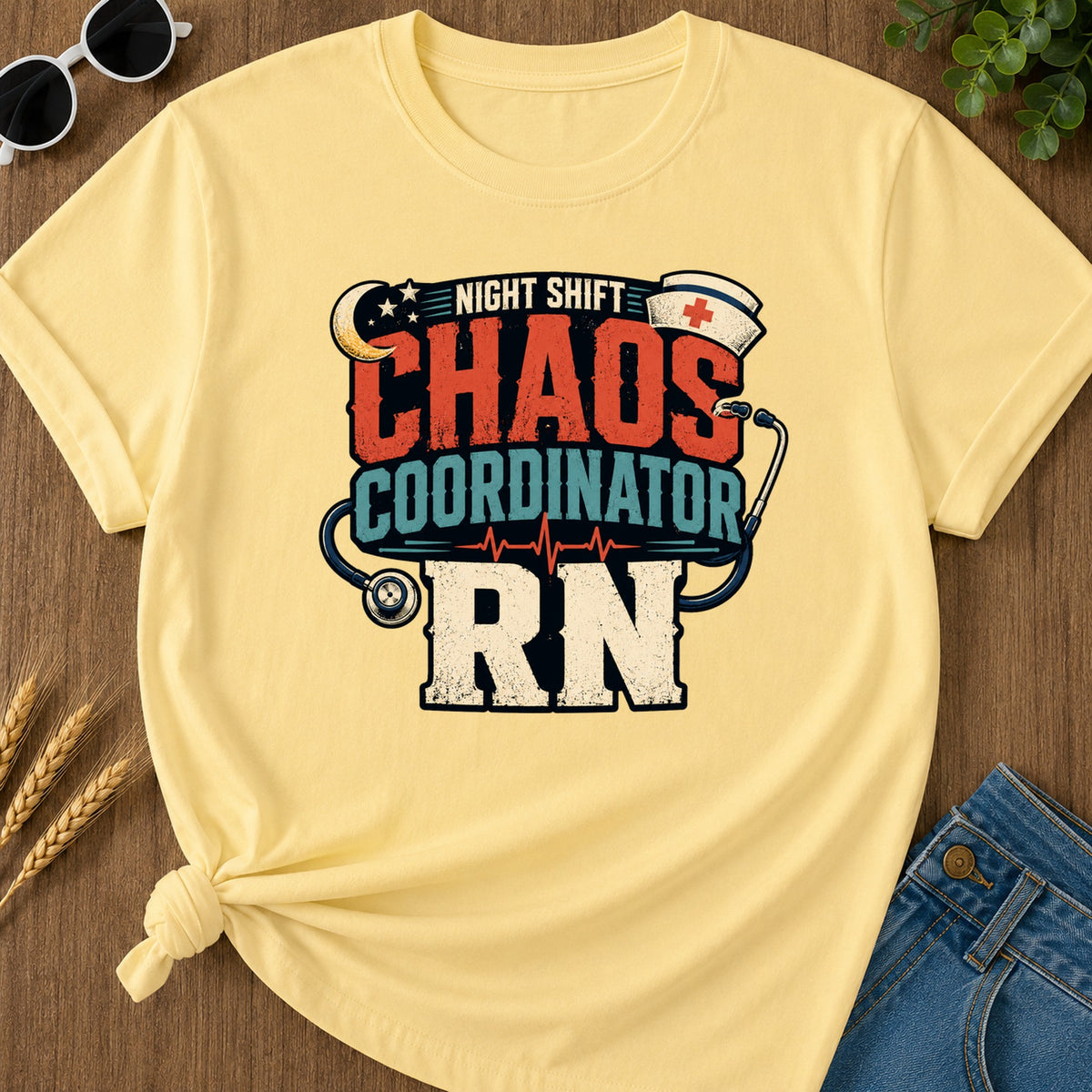Night Shift Chaos 2 T-Shirt - Butter Mockup