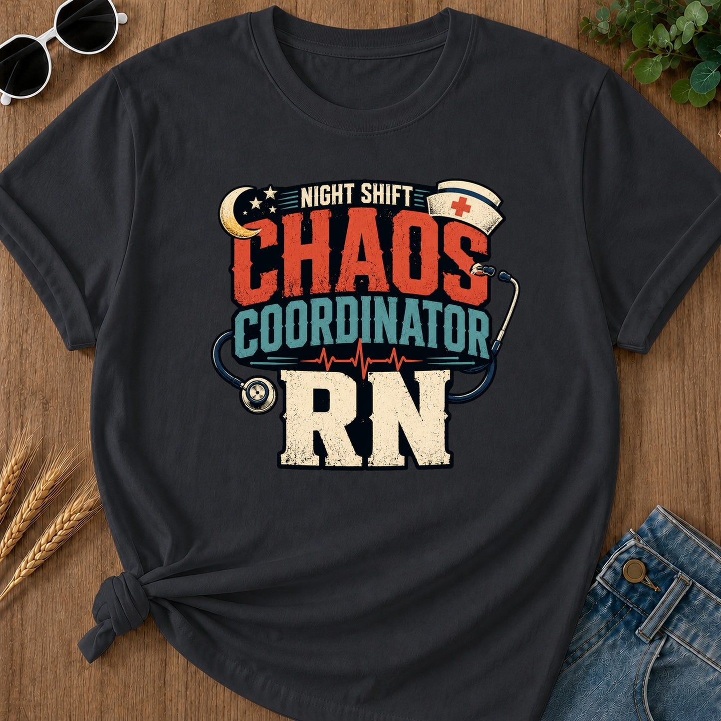 Night Shift Chaos 2 T-Shirt - Graphite Mockup
