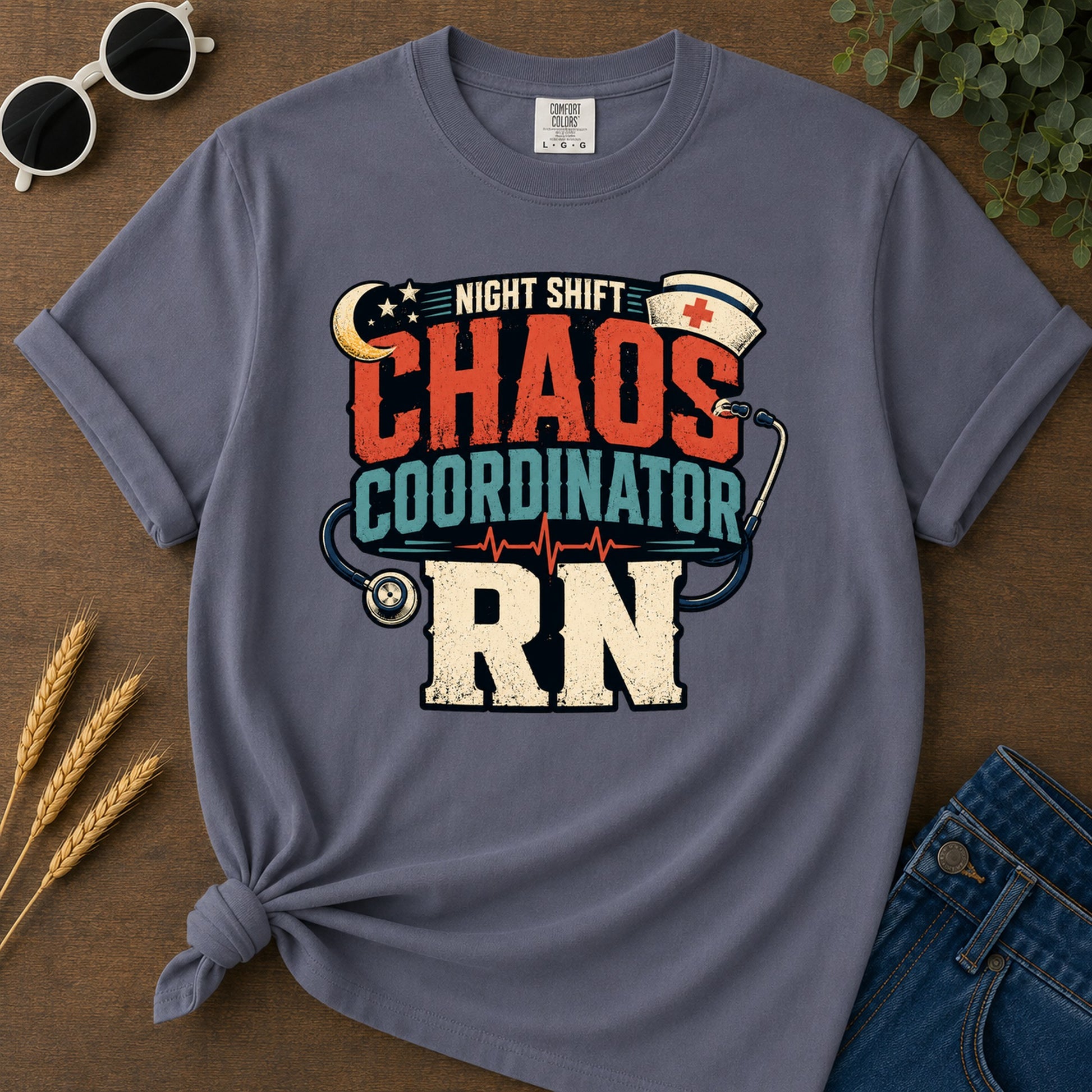 Night Shift Chaos 2 T-Shirt - Navy Mockup