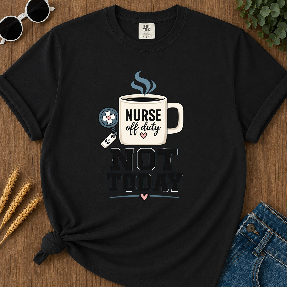 Off Duty Mug T-Shirt - Black Mockup