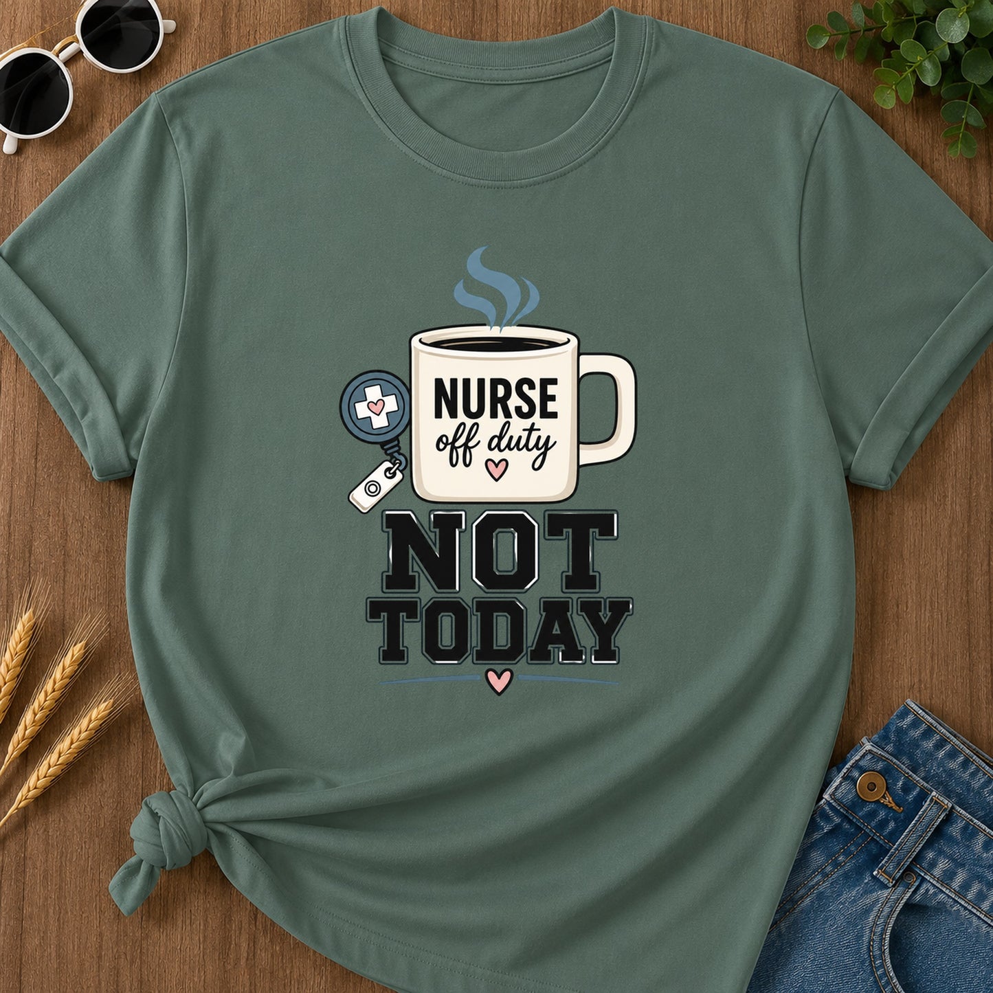 Off Duty Mug T-Shirt - Blue Spruce Mockup