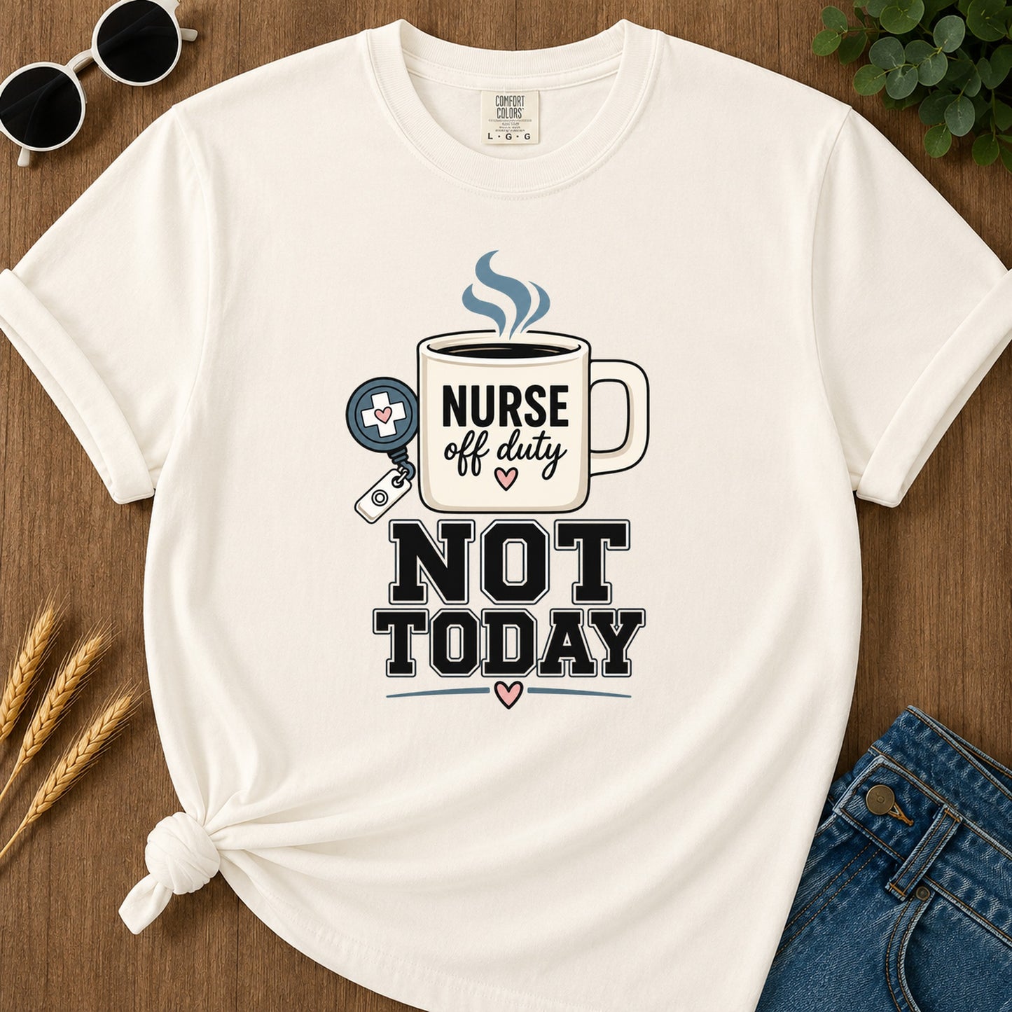 Off Duty Mug T-Shirt - Ivory Mockup