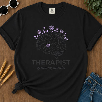 Therapist Growing Minds T-Shirt - Black Mockup